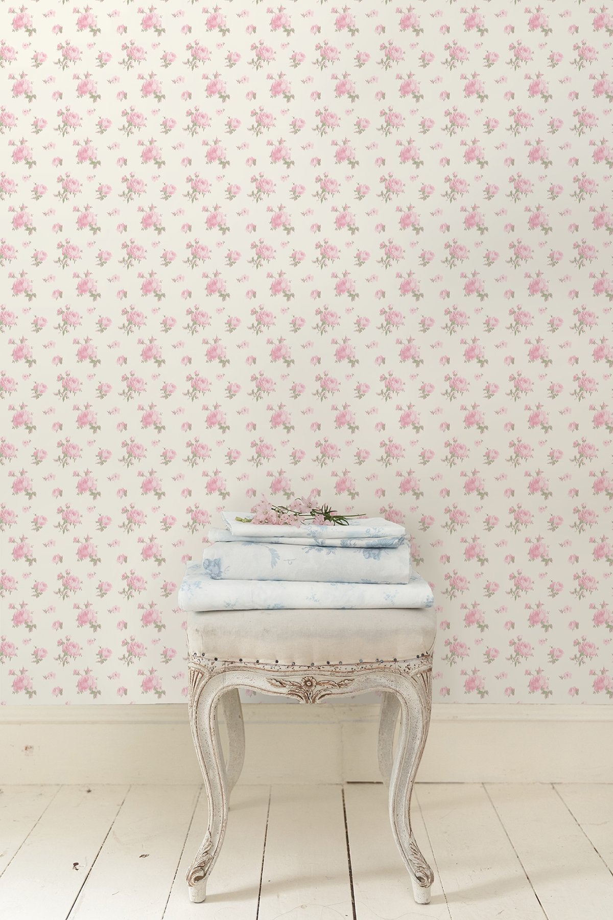 Ikat Rose Tinted Petals Small Print Pink Wallpaper with Vintage Botanical Floral Motif - A-Street Prints AST4108