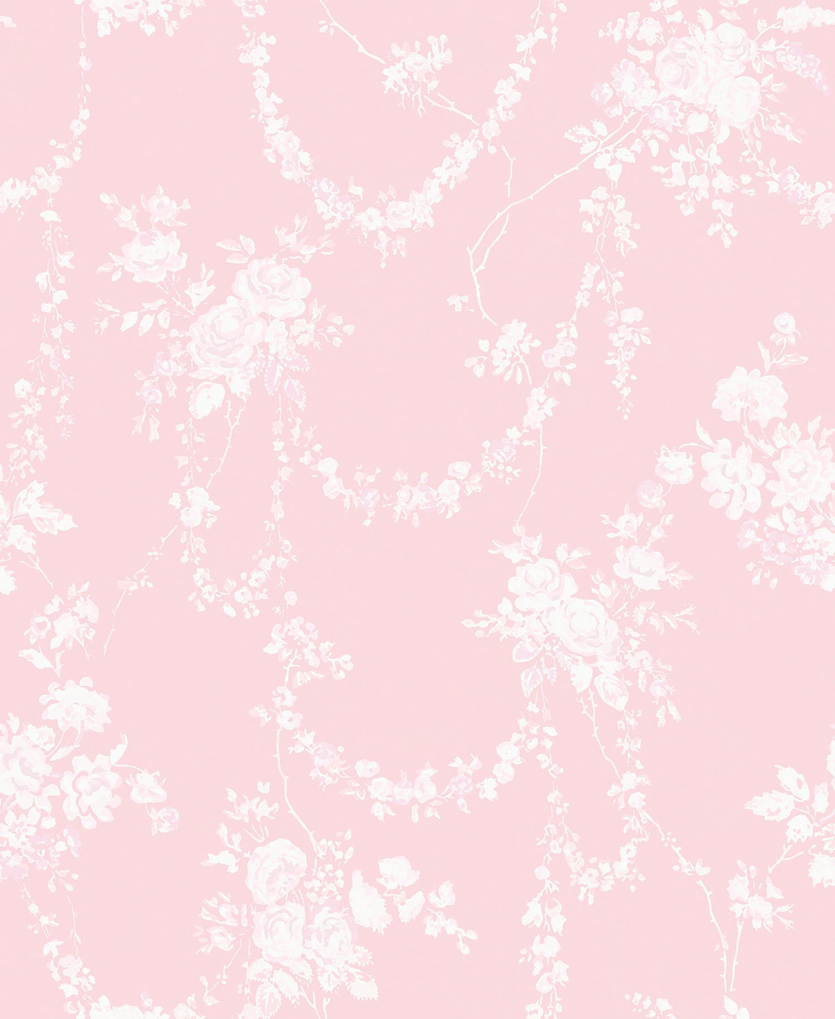 Chandelier Gates Easter Pink Floral Drape Wallpaper with Whimsical Botanical Flower Garlands - Brewster AST4110