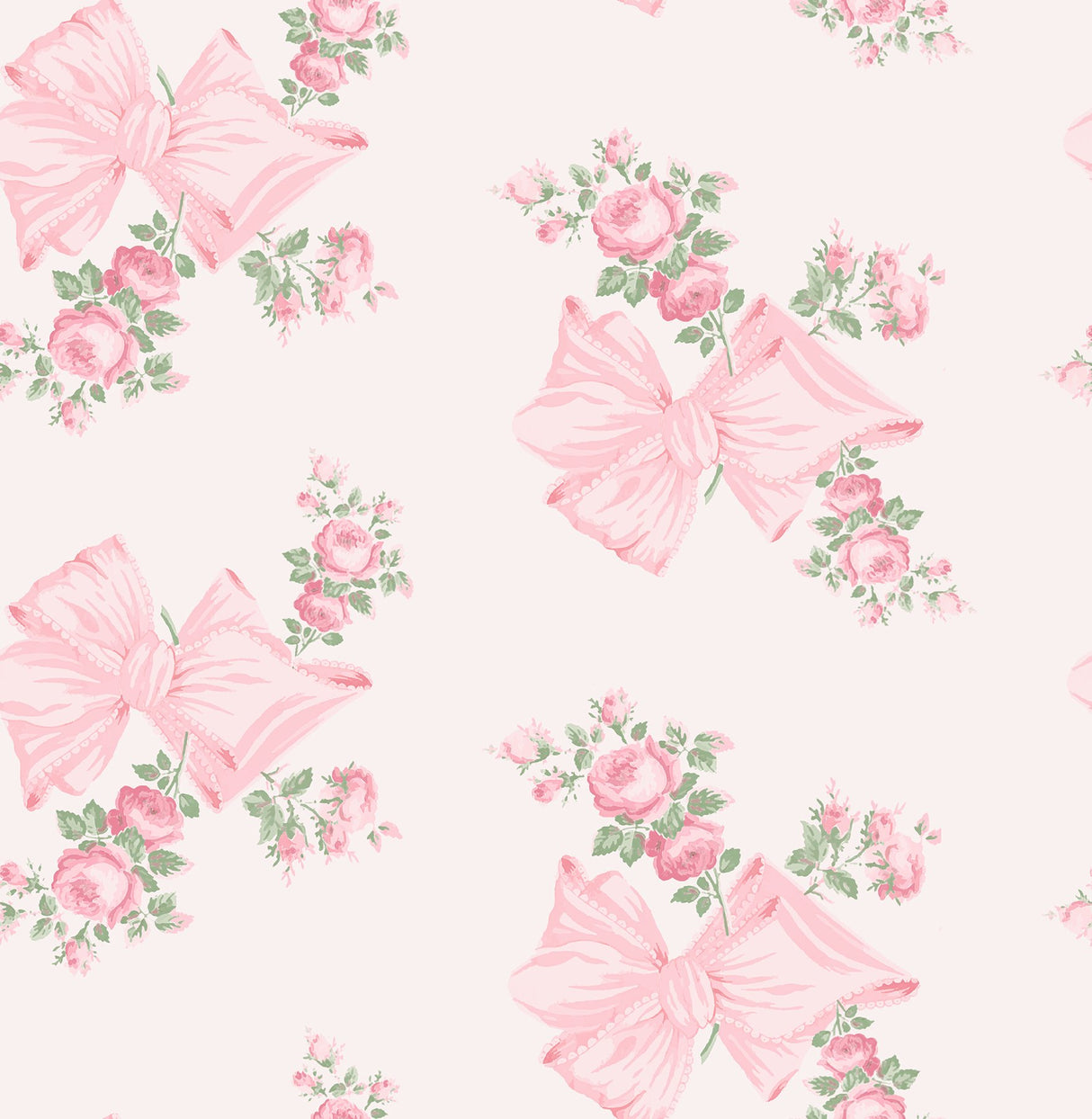 Rosa Beaux Pink Mint Large Bow Spot Wallpaper with Whimsical Floral Bow Motif - A-Street Prints AST4169