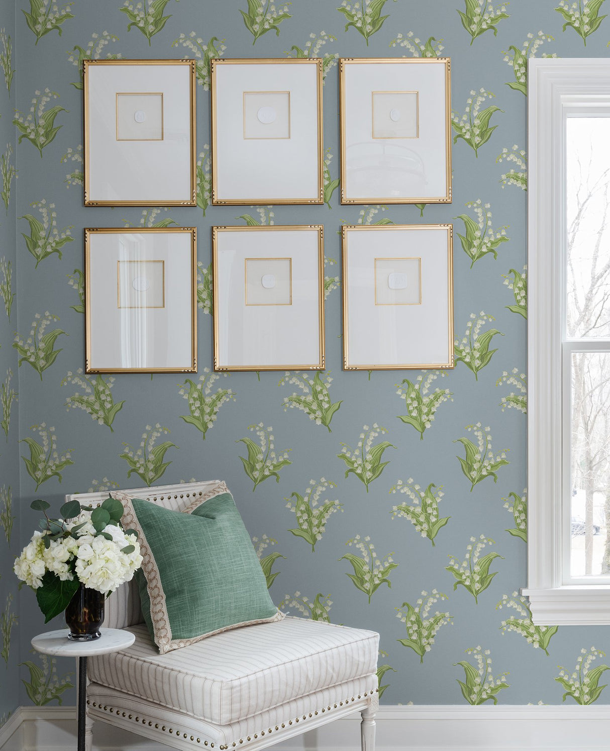 Farmington Blue Heather Lily of the Valley Wallpaper with Botanical Traditional Pattern - A?Street Prints AST4339