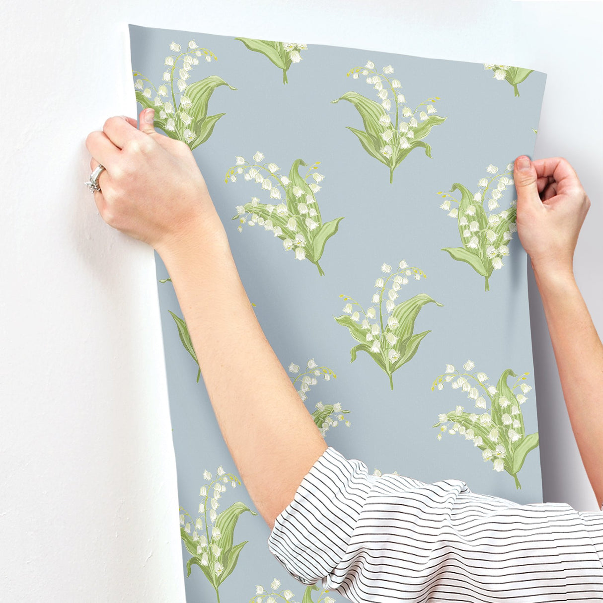 Farmington Blue Heather Lily of the Valley Wallpaper with Botanical Traditional Pattern - A?Street Prints AST4339