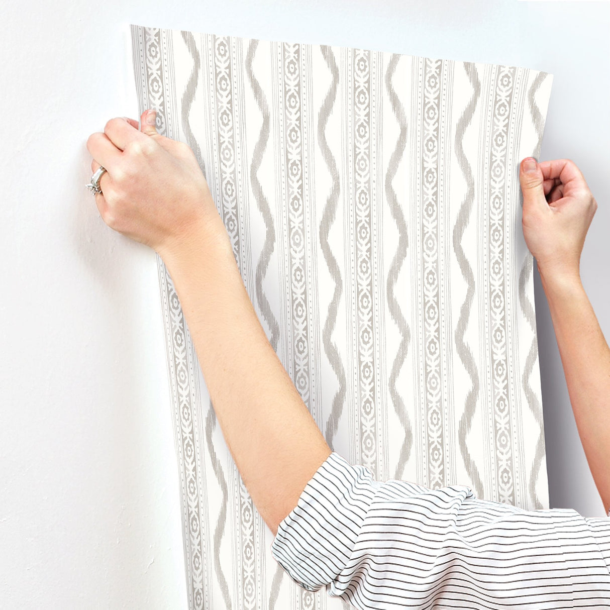 Rhys Stone IKAT Stripe Wallpaper with Modern Graphic Ikat Ogee Stripe - A-Street Prints AST4348