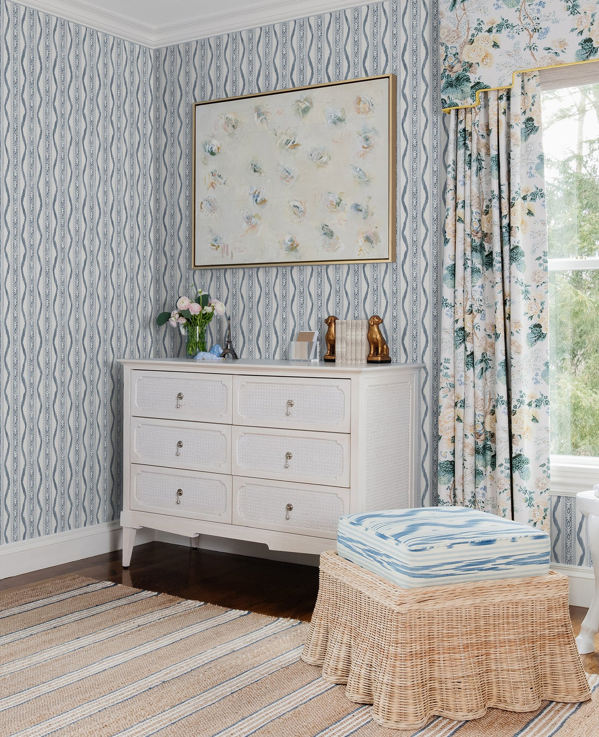 Rhys Blue IKAT Stripe Wallpaper with Modern Graphic Stripe Pattern - A-Street Prints AST4349