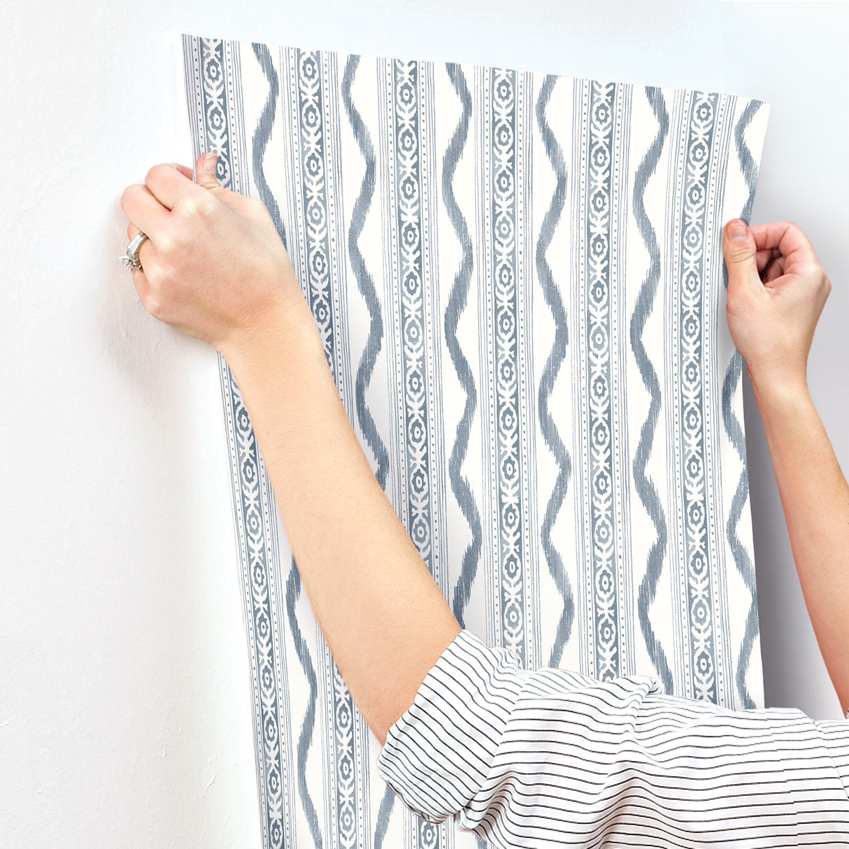 Rhys Blue IKAT Stripe Wallpaper with Modern Graphic Stripe Pattern - A-Street Prints AST4349