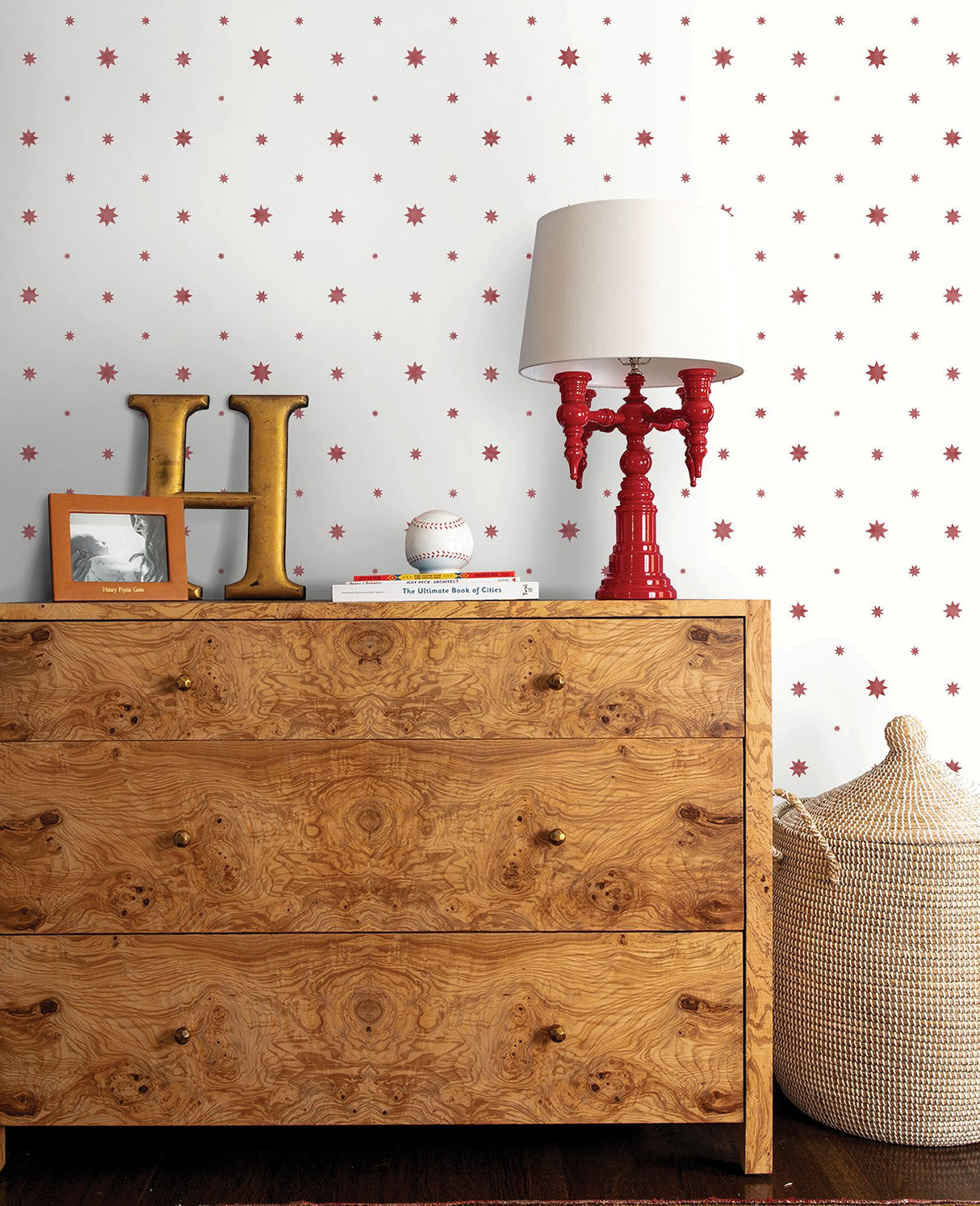 Henry Red Starburst Wallpaper with Modern Graphic Star Pattern - A-Street Prints AST4353