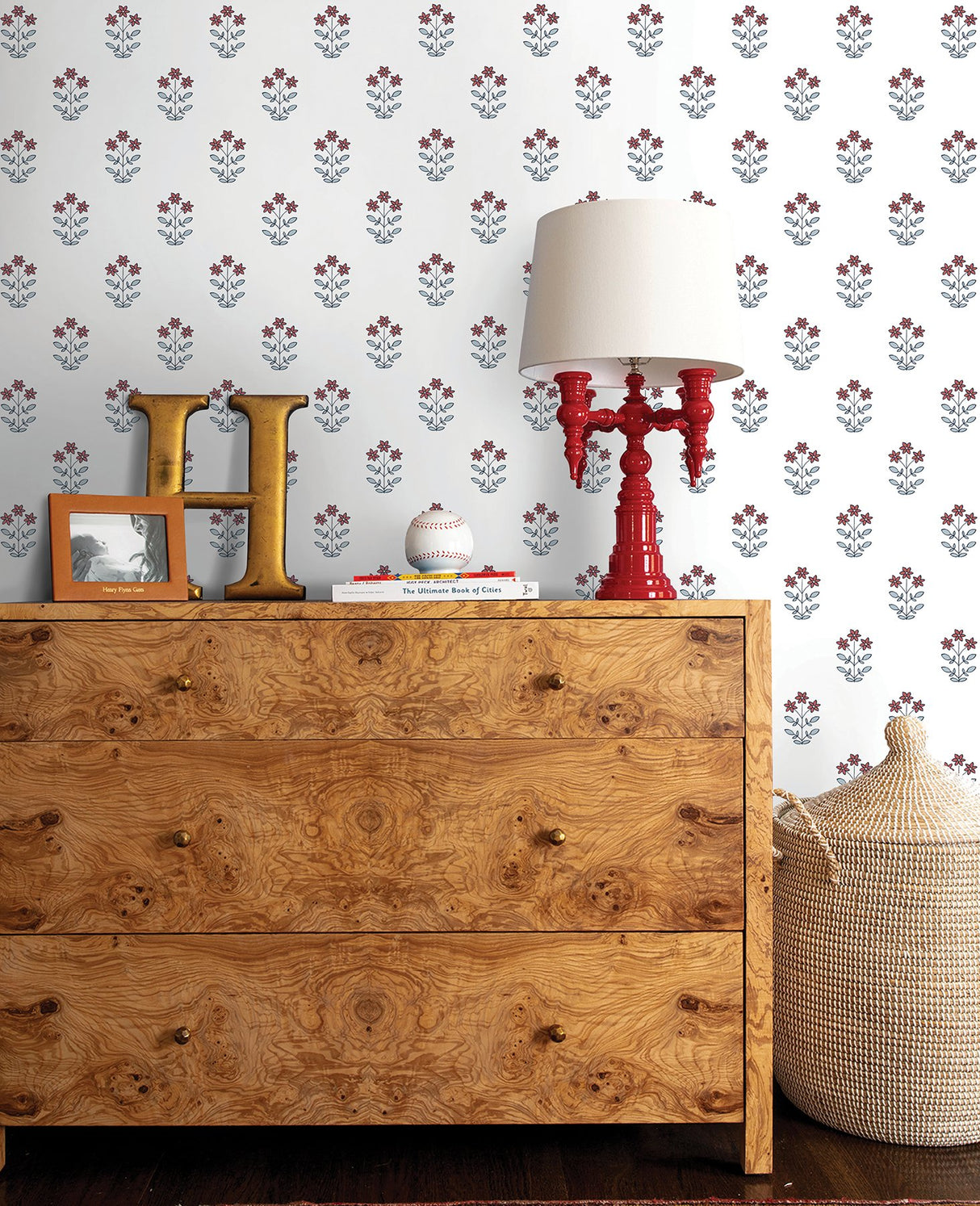 Kit Red Floral Wallpaper with Botanical Flowers Motif, Farmhouse Style - A-Street Prints AST4361