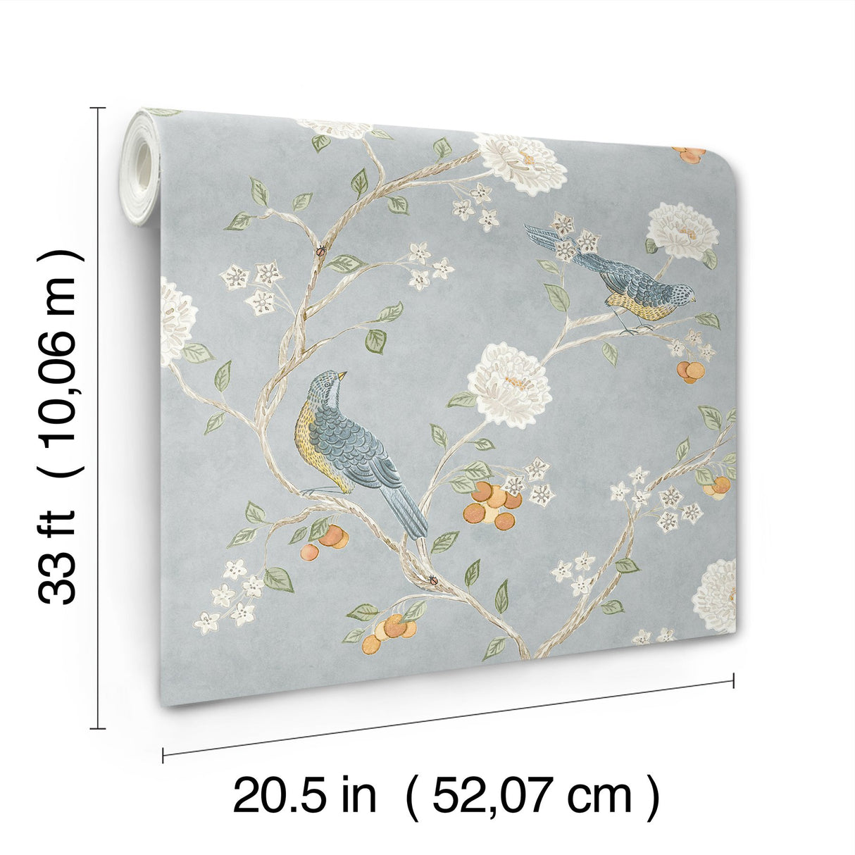 Wellesley Blue Heather Chinoiserie Wallpaper with Birds and Floral Vintage Motif - A-Street Prints AST4362
