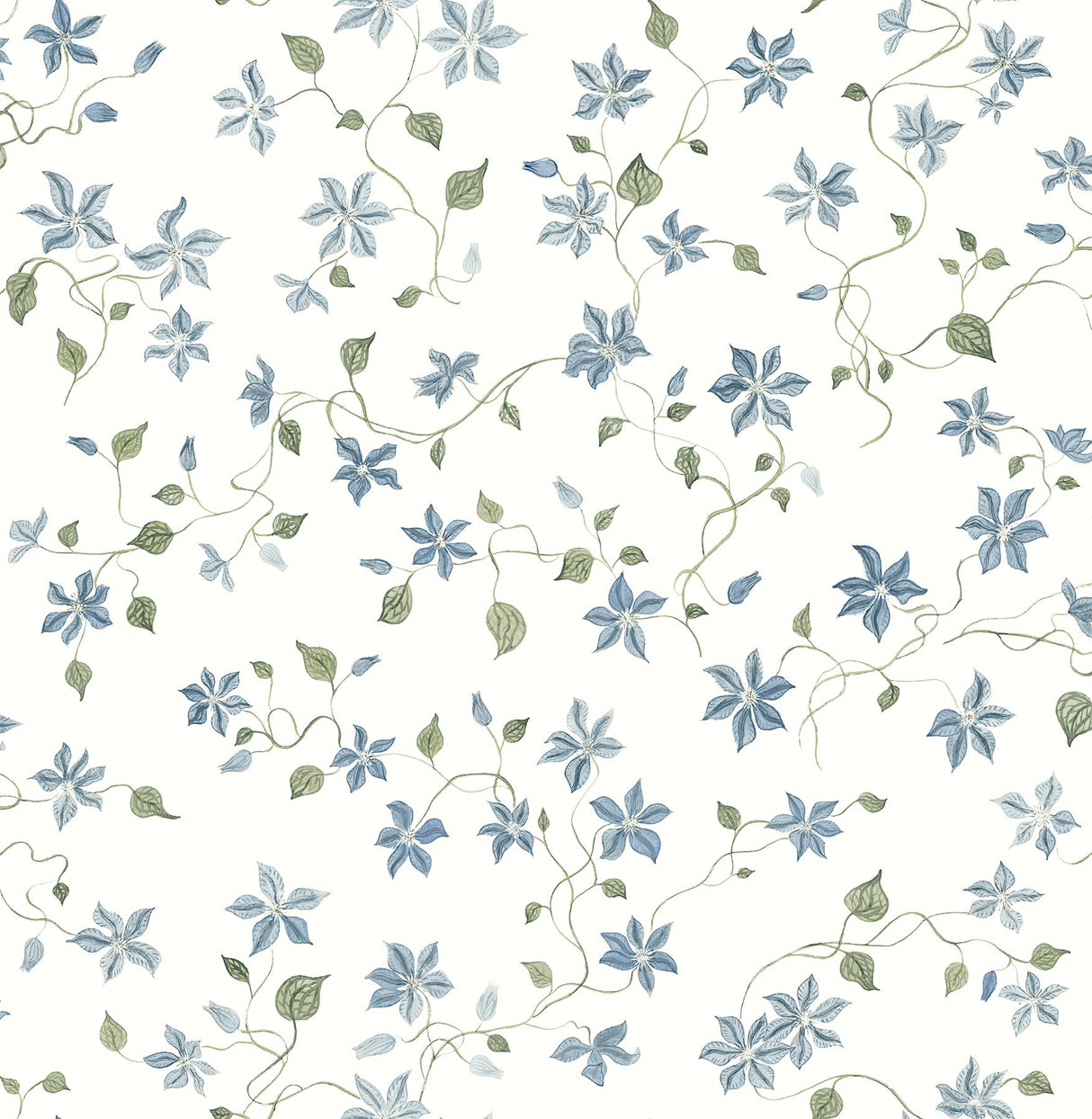 Betsy Blue Heather Floral Trail Wallpaper with Botanical Coastal Flowers - A-Street Prints AST4364