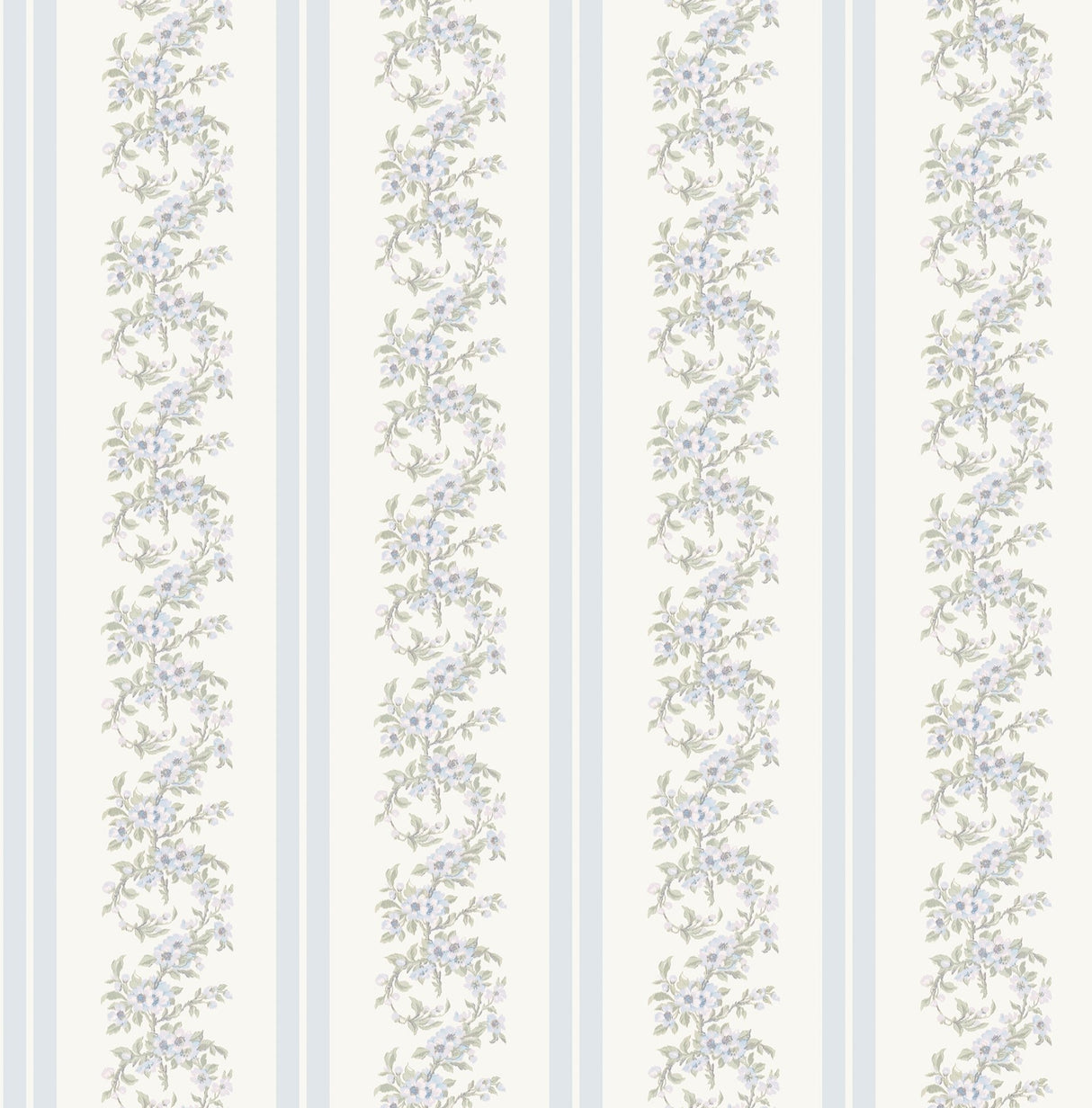 Marigold Wreath Baby Blue Rush Floral Stripe Wallpaper with Botanical Flower Stripe - A-Street Prints AST4650