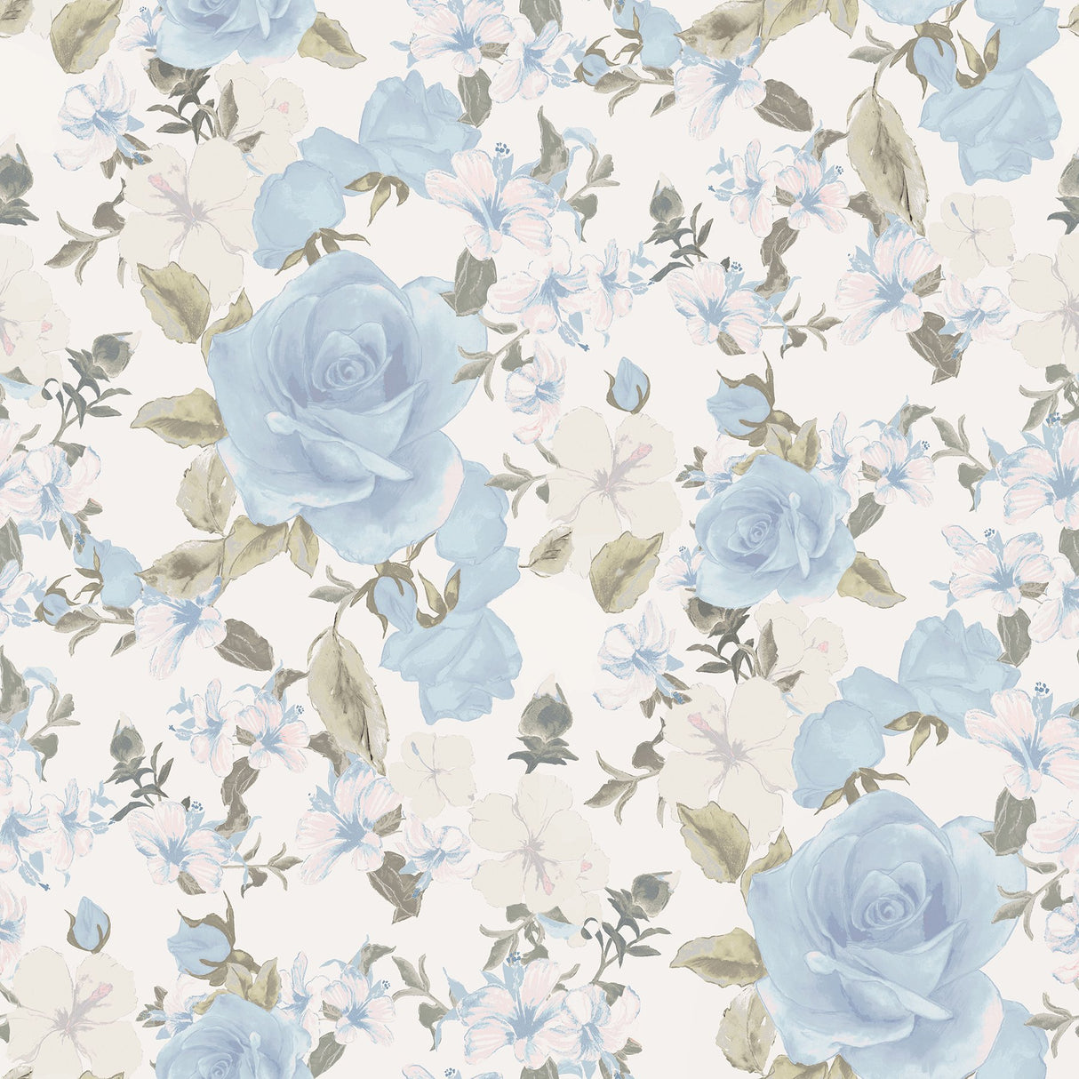 Sunset Harbor Rose Bella Lina Blue Wallpaper with Whimsical Botanical Flower Pattern - A?Street Prints AST4656