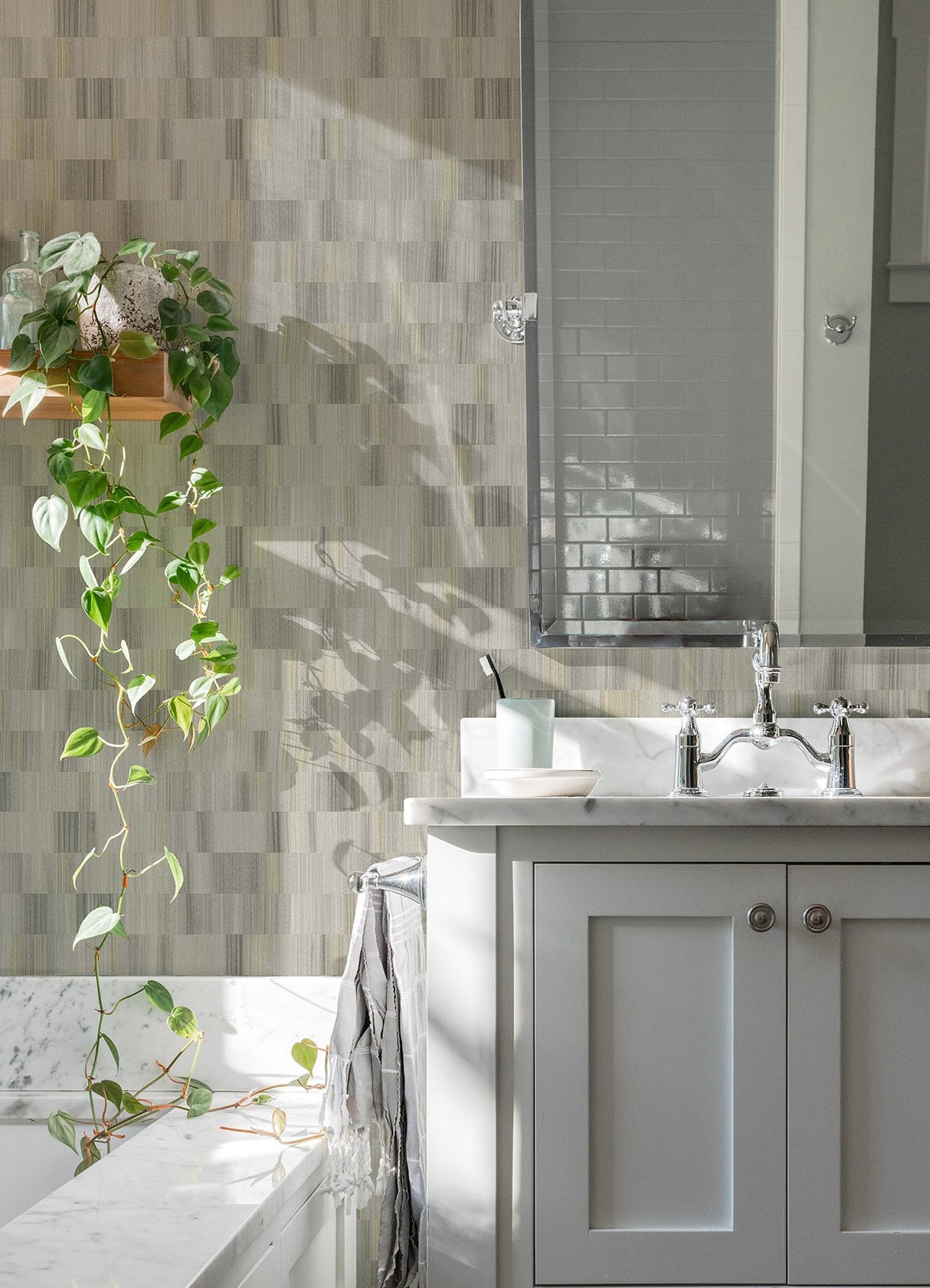 Flicker Light Grey Horizontal Textured Stripe Wallpaper with Distressed Textures Pattern - A-Street Prints AST4679