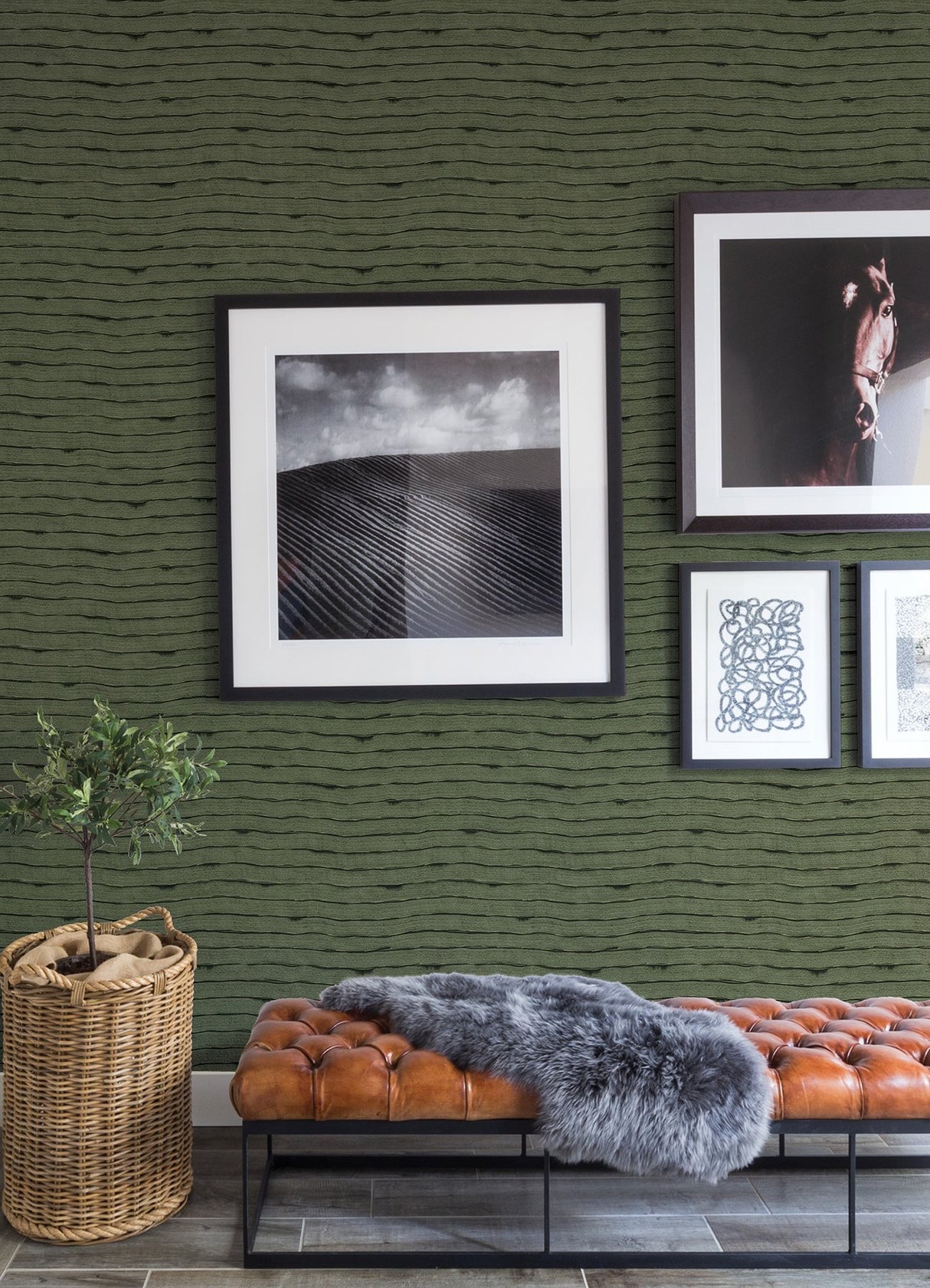 Naia Green Horizontal Wavy Lines Wallpaper with Abstract Modern Pattern - A-Street Prints AST4683