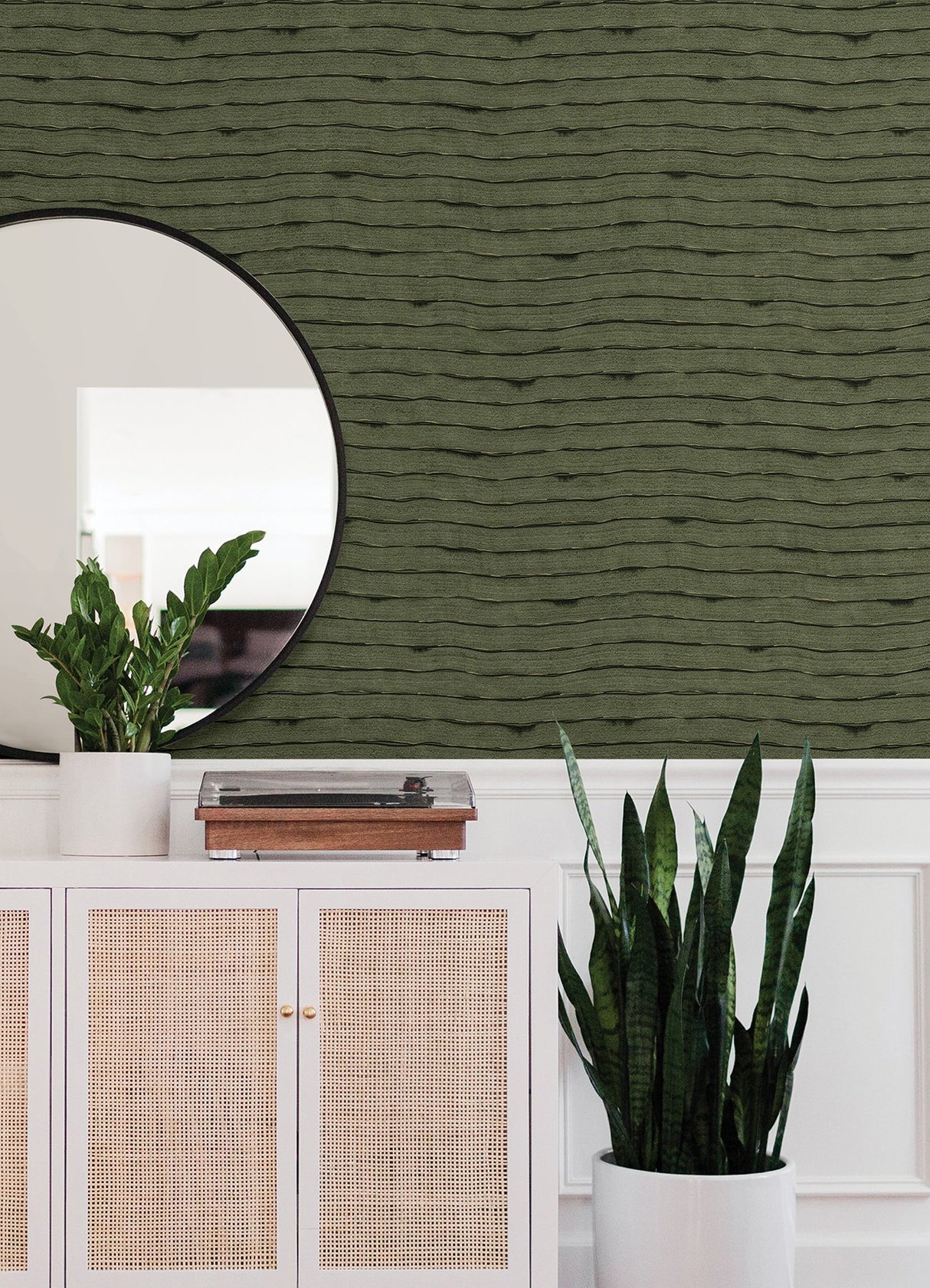 Naia Green Horizontal Wavy Lines Wallpaper with Abstract Modern Pattern - A-Street Prints AST4683