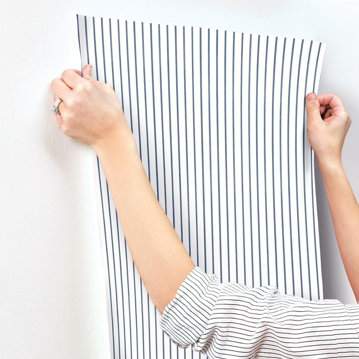 Oliver Navy Simple Stripe Wallpaper with Farmhouse Stripes Pattern - A-Street Prints AST4971