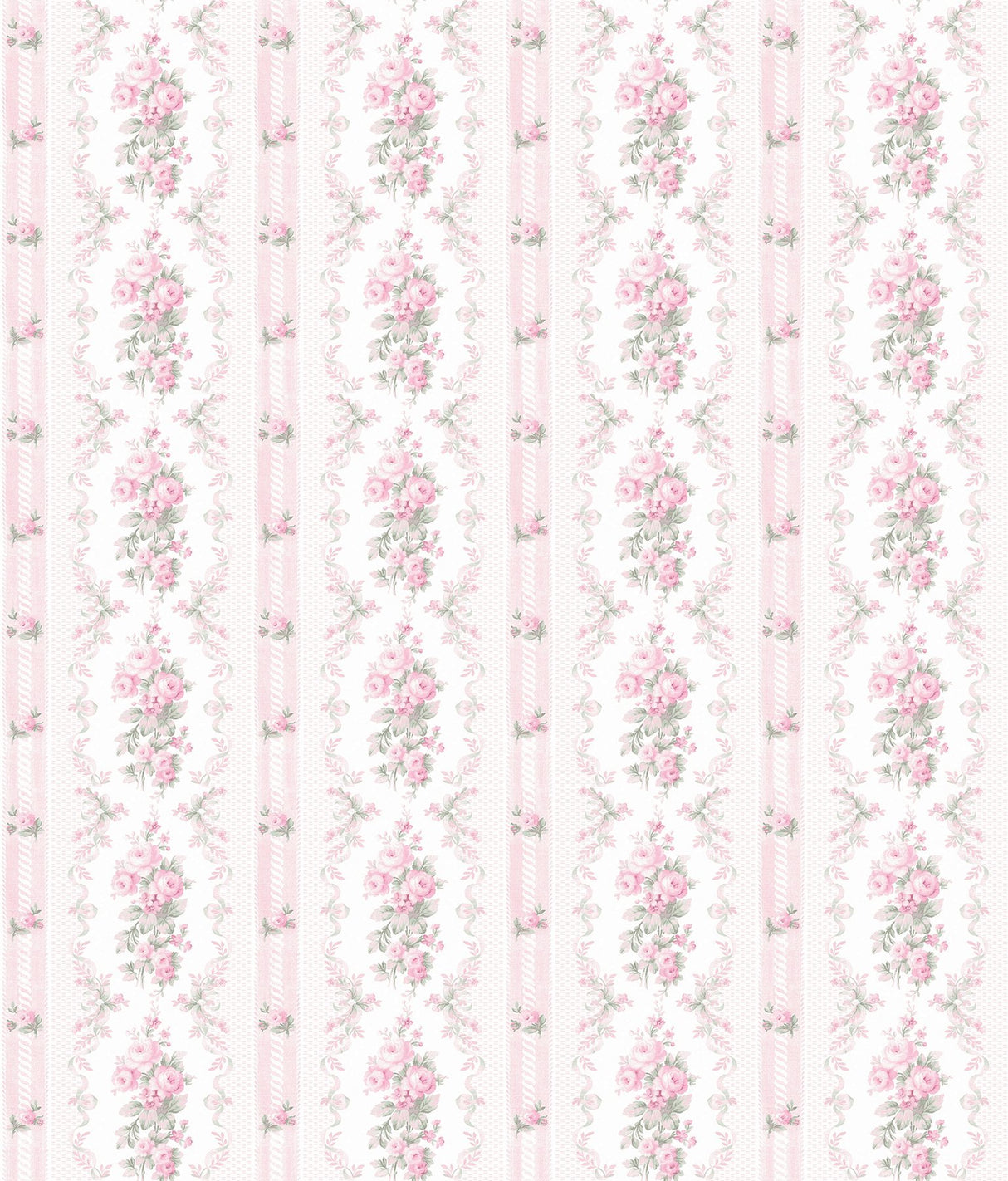 Dreamy Days Pink Parfait Stripe & Floral Wallpaper with Vintage Botanical Motif - A-Street Prints AST6086