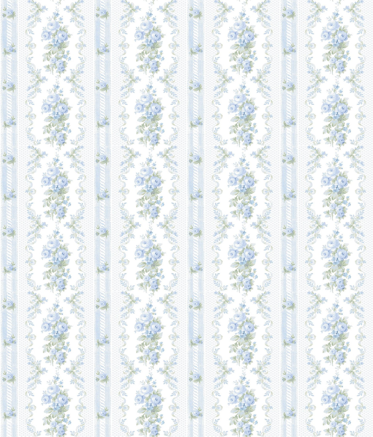 Dreamy Days Sweet Blue Stripe & Floral Wallpaper with Botanical Vintage Motif - AST6087