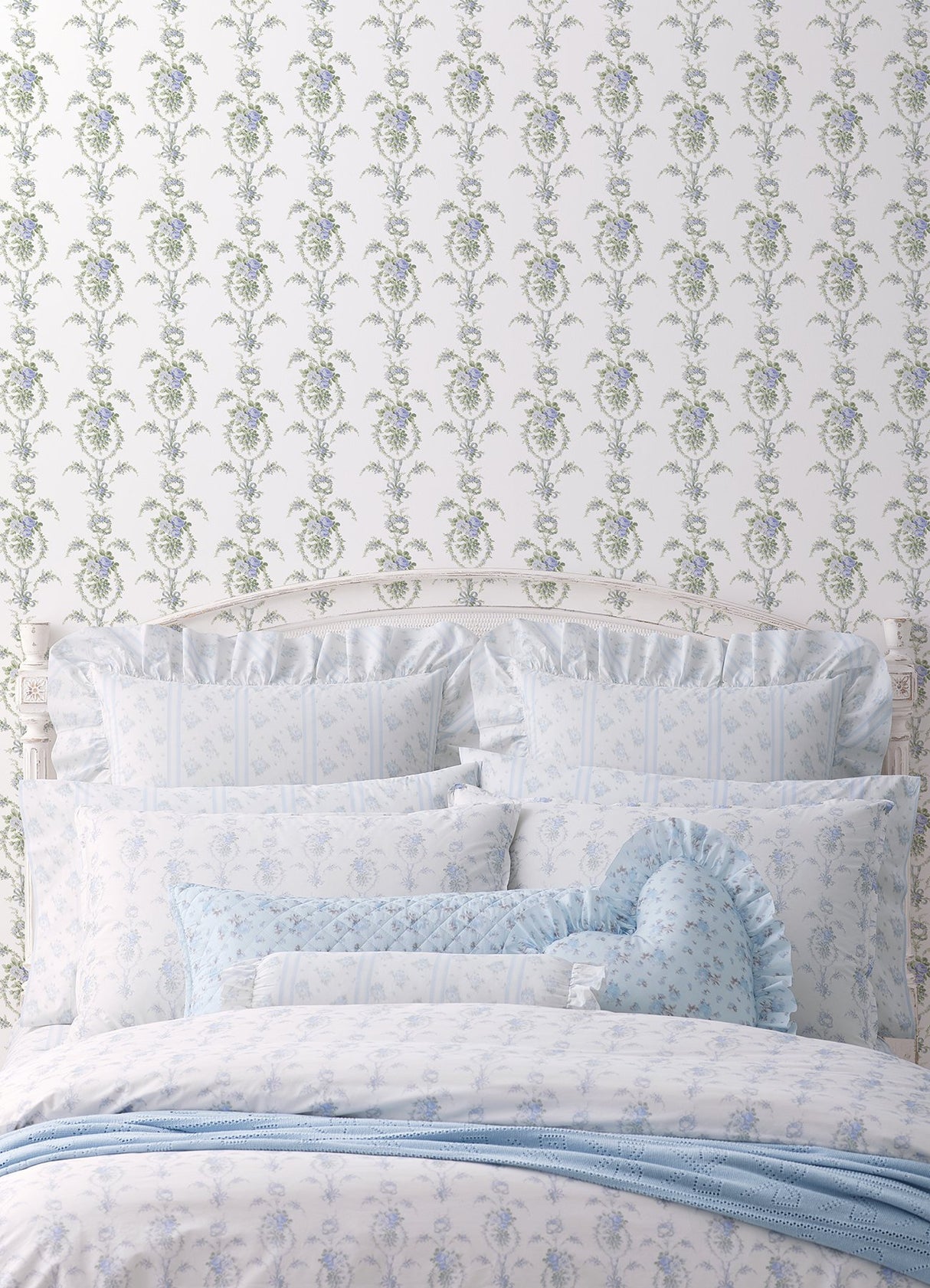 Rose Cheeks Blye Elysees Floral Cluster Wallpaper with Botanical Floral Wreath Motif - A-Street Prints AST6089