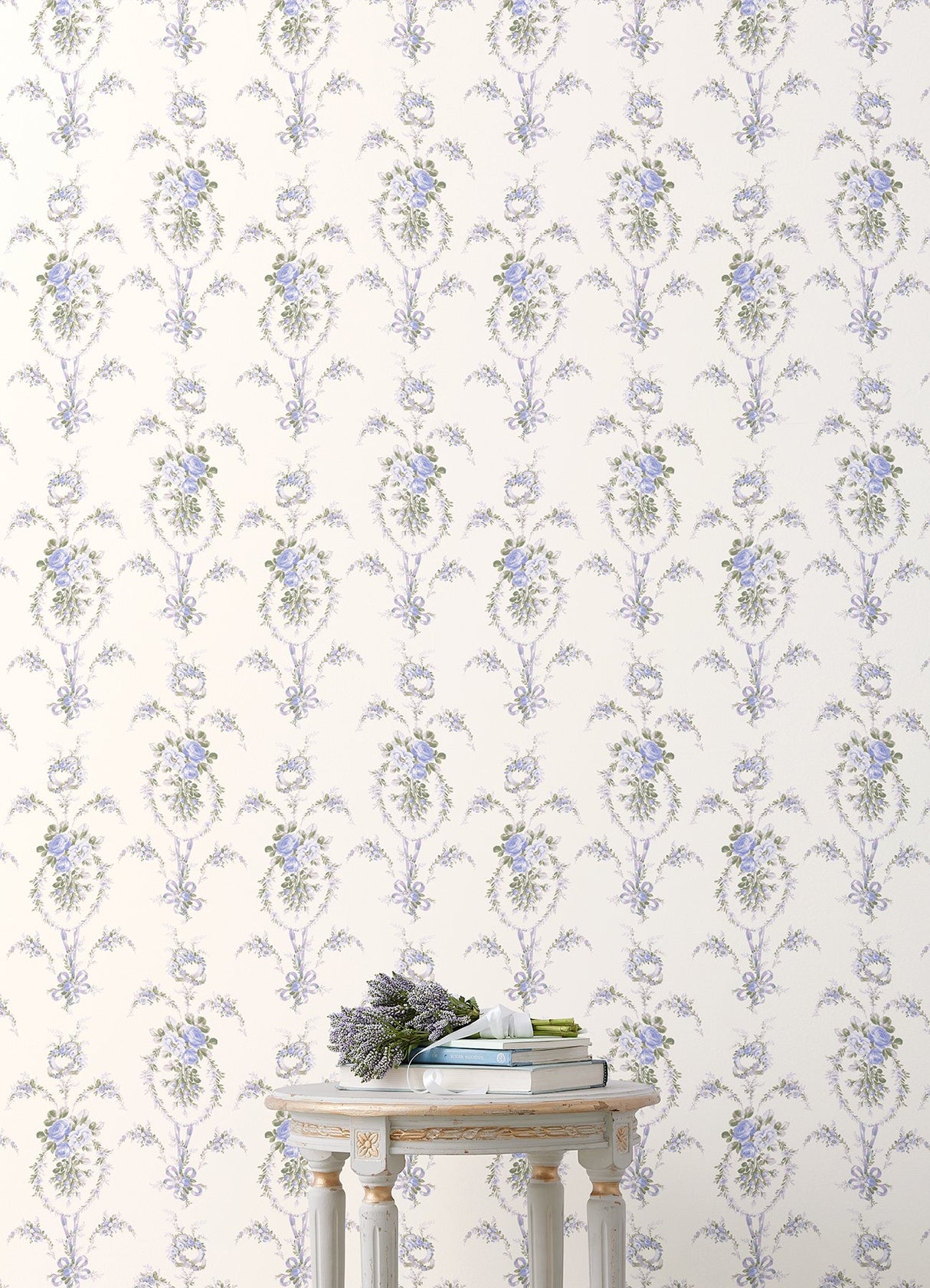 Rose Cheeks Blye Elysees Floral Cluster Wallpaper with Botanical Floral Wreath Motif - A-Street Prints AST6089