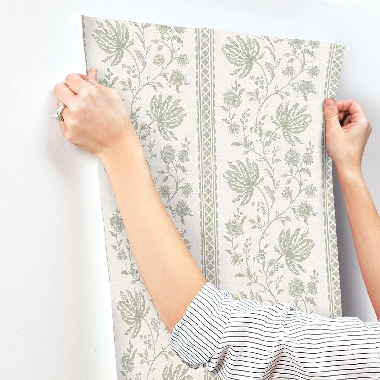 Edgemoor Sage by Erin Gates Jacobean Stripe Wallpaper- A-Street Prints AST6349