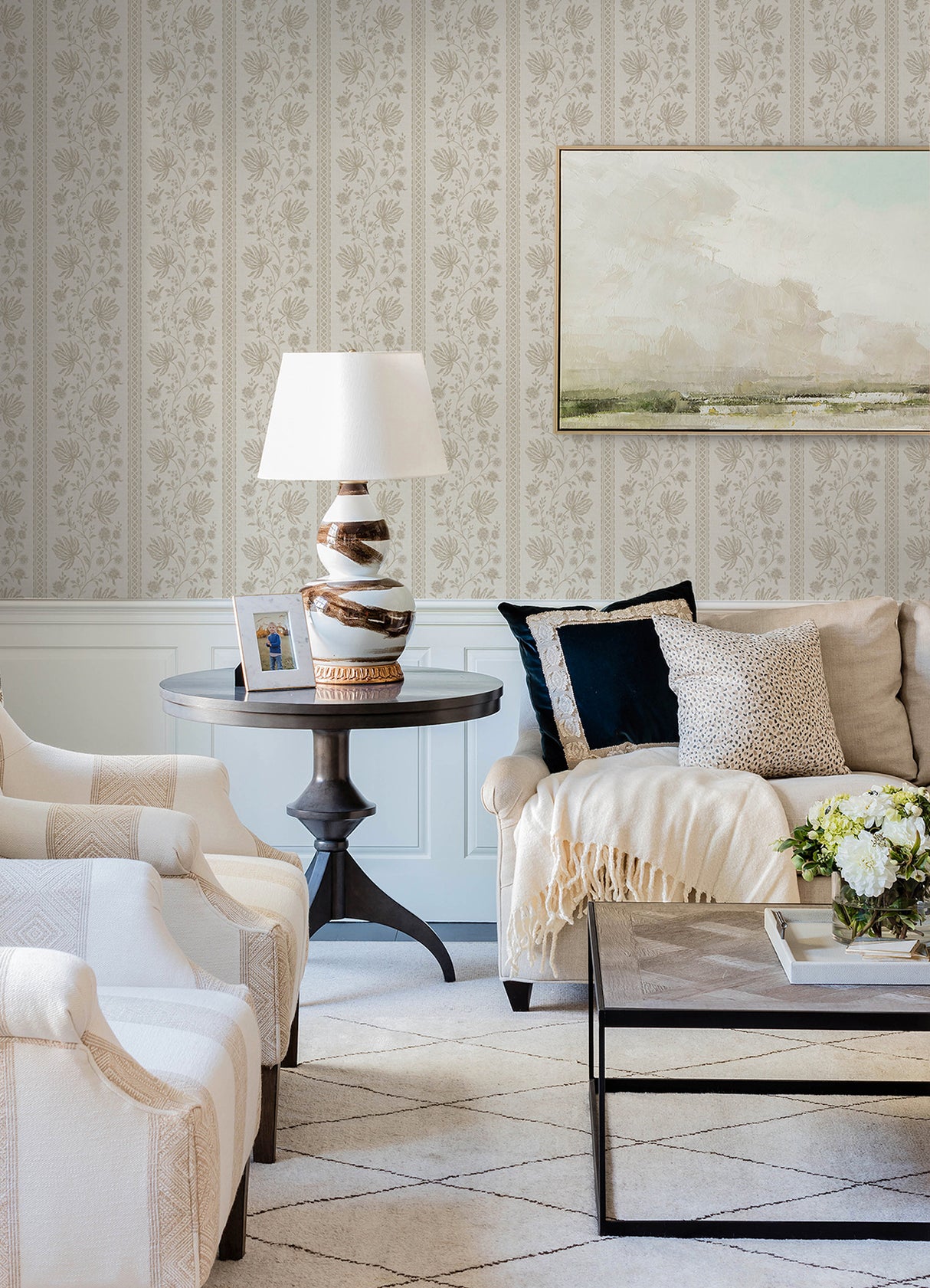 Edgemoor Taupe by Erin Gates Jacobean Stripe Wallpaper – A‑Street Prints AST6350