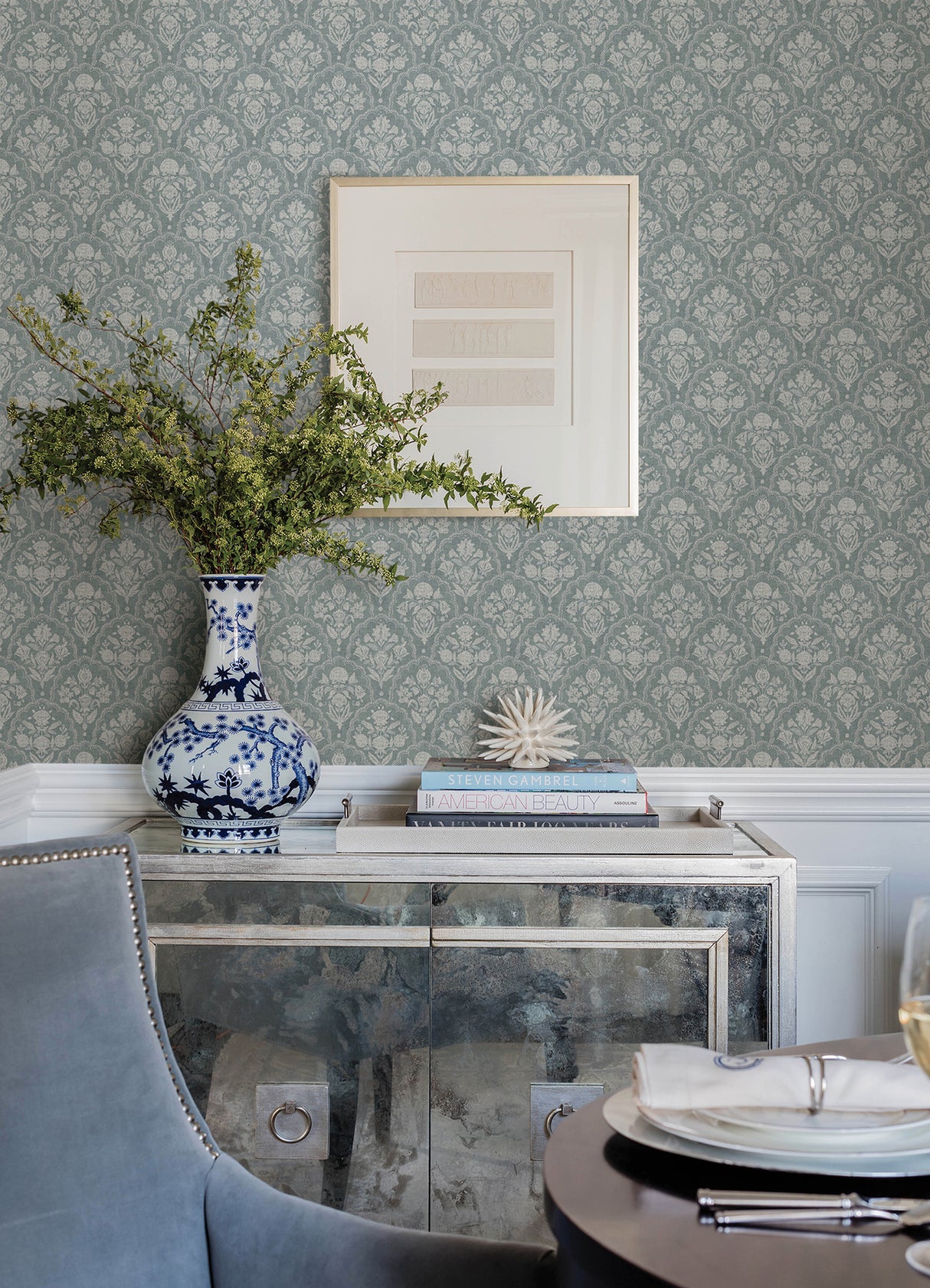 Frances Blue by Erin Gates Fishscale Wallpaper- A-Street Prints AST6351