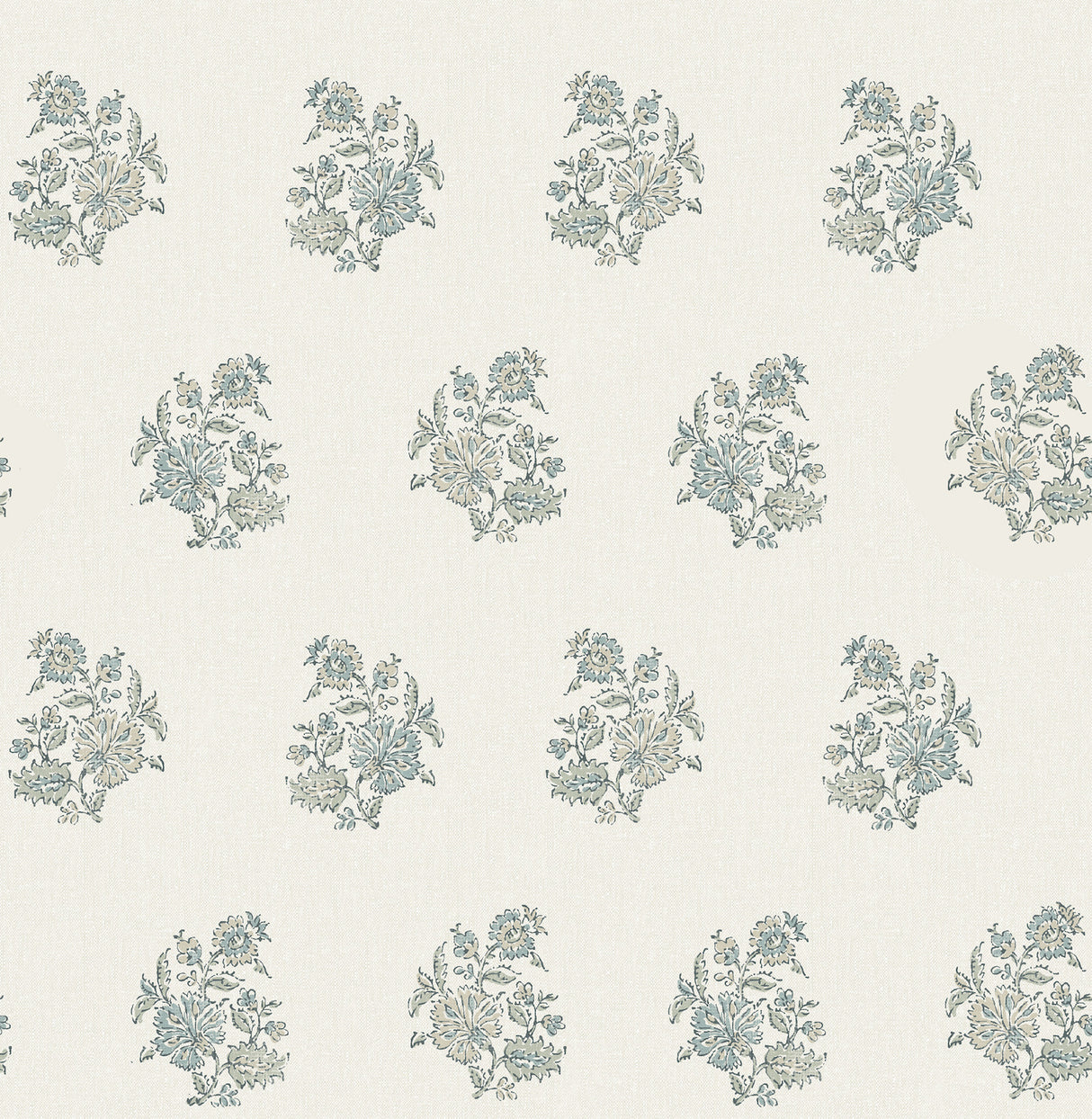 Overbrook Sage Bouquet Toss Wallpaper roll by A‑Street Prints, floral block-print motif in sage on white.