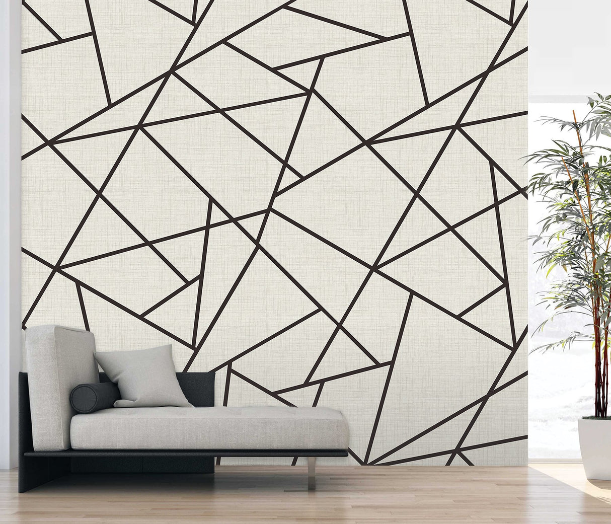 Modern Lines Black on Dove Grey Wall Mural with Geometric Grid - A?Street Prints ASTM3914