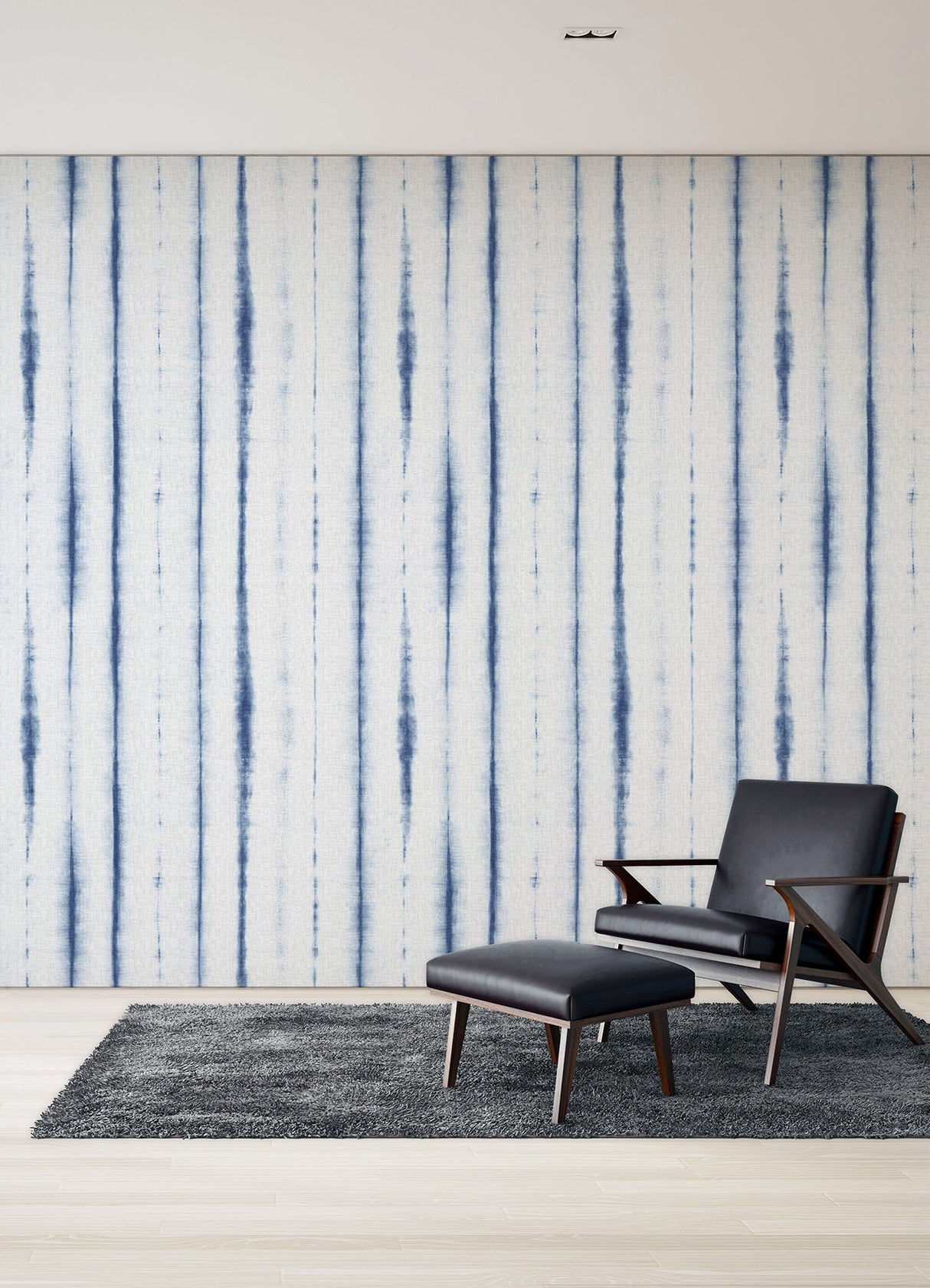 Hello Shibori Denim Blue Wall Mural with Bohemian Shibori Stripe on Faux Linen - A-Street Prints ASTM5040