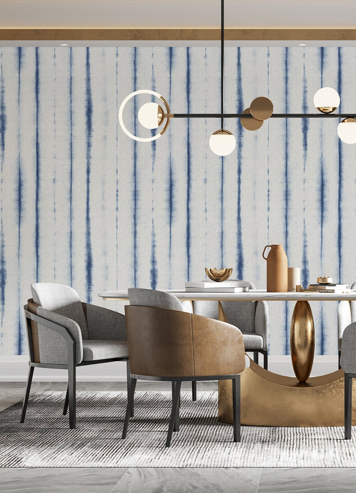 Hello Shibori Denim Blue Wall Mural with Bohemian Shibori Stripe on Faux Linen - A-Street Prints ASTM5040