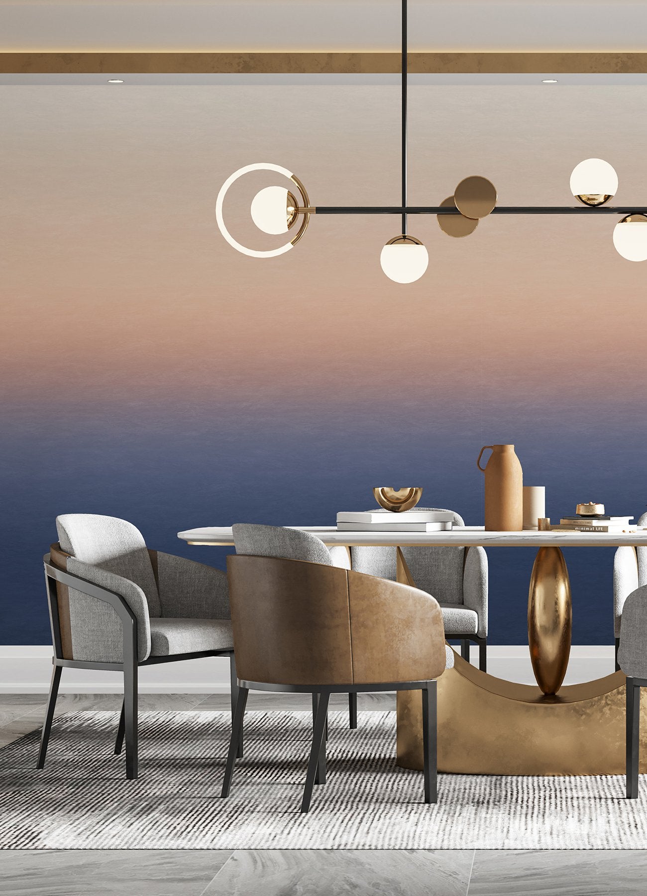 Sunrise Orange & Blue Ombre Wall Mural with Modern Gradient Pattern - A-Street Prints ASTM5044