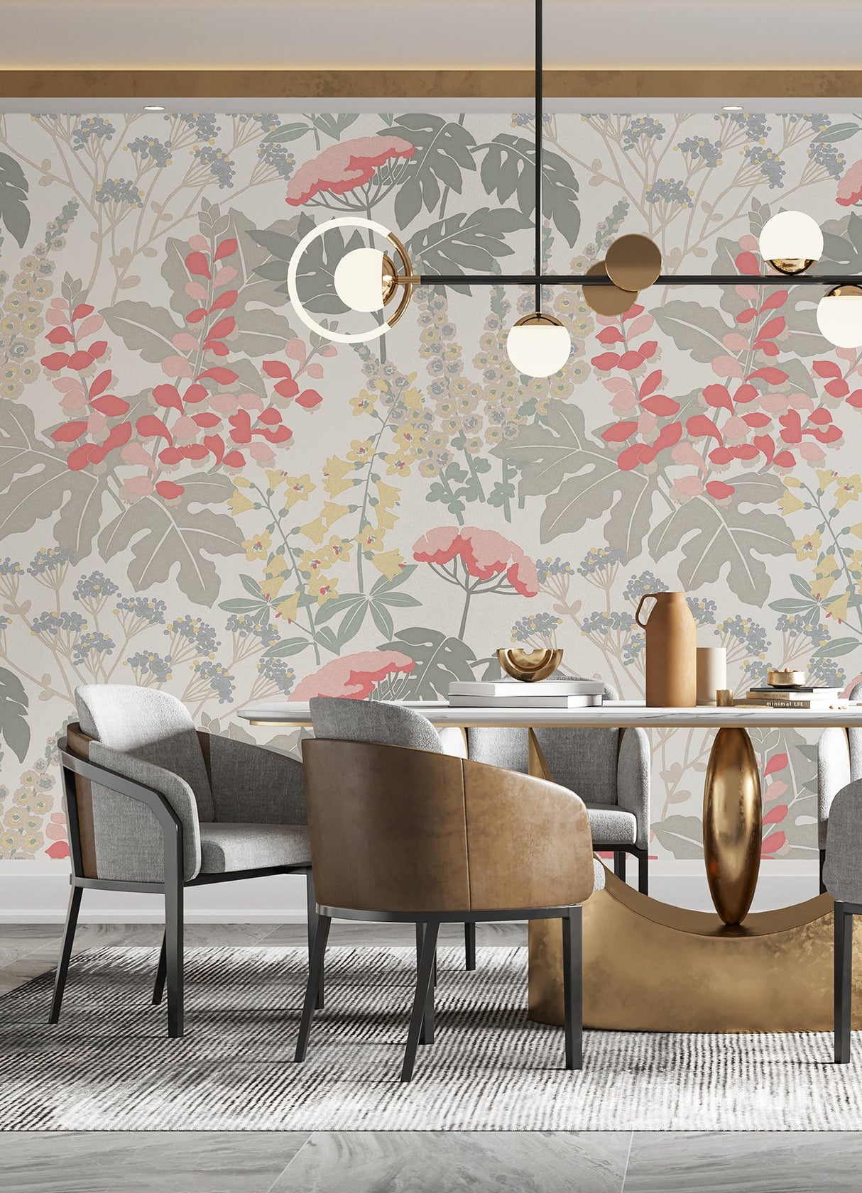 Paradise Pink & Dove Grey Floral Wall Mural - A-Street Prints ASTM5048