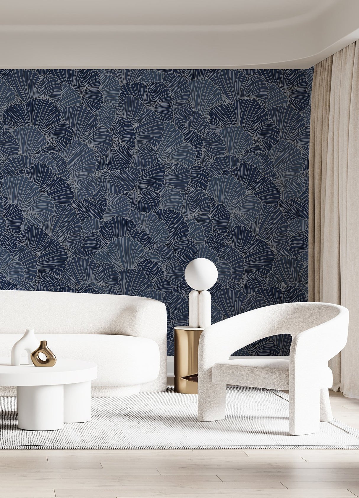 Petals Royal Blue Wall Mural with Modern Floral Petal Pattern - A-Street Prints ASTM5049