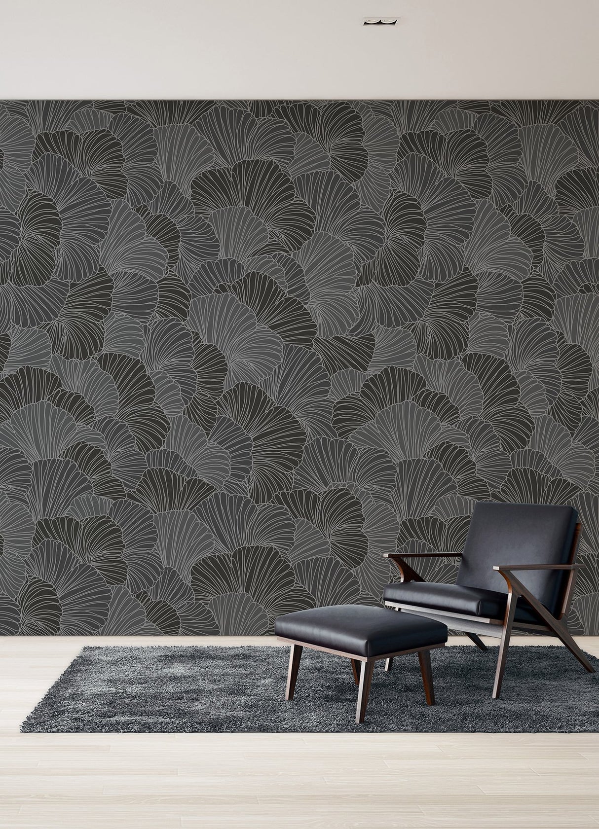 Petals Charcoal Grey Wall Mural with Modern Floral Overlapping Petals Pattern - A-Street Prints ASTM5050