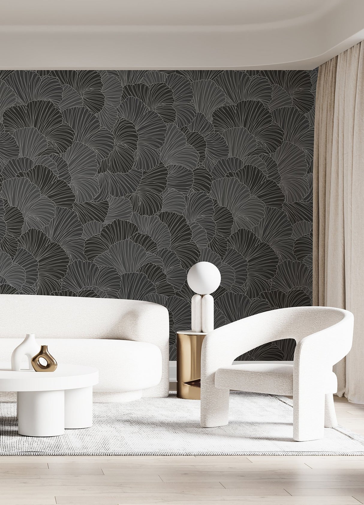Petals Charcoal Grey Wall Mural with Modern Floral Overlapping Petals Pattern - A-Street Prints ASTM5050