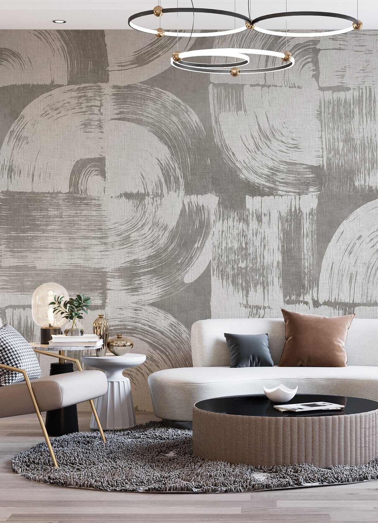 Brushstrokes Dove Grey Wall Mural with Painterly Geometric Swirls - A-Street Prints ASTM5051