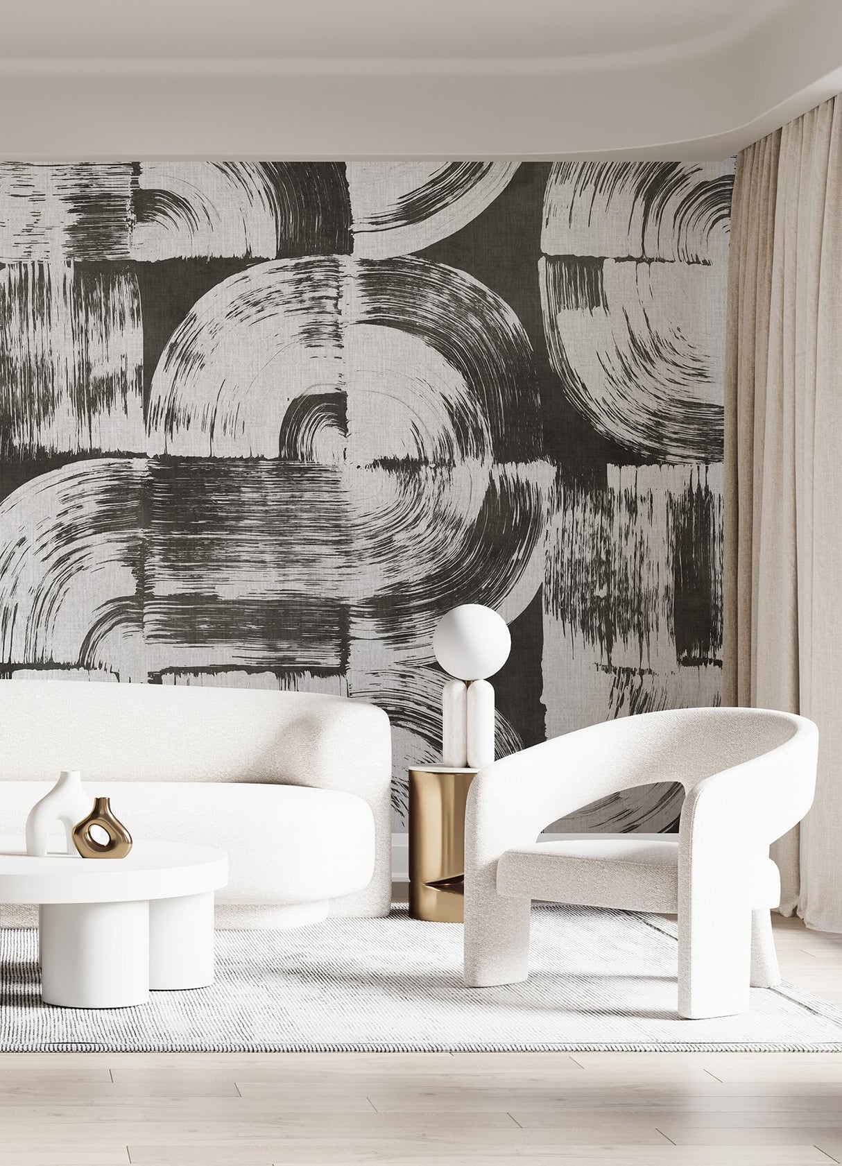 Brushstrokes Charcoal Grey Wall Mural with Geometric Painterly Swirls - ASTM5052