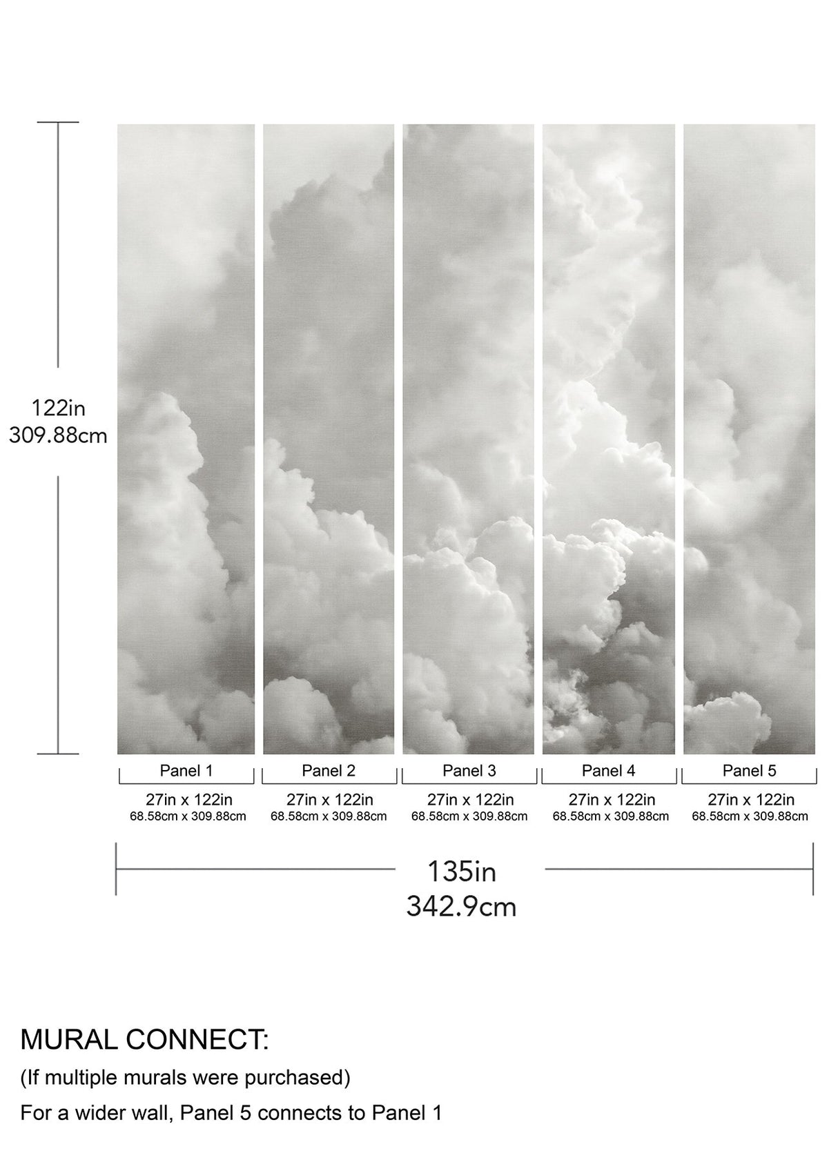 In the Clouds Dove Grey Clouds Wall Mural - A-Street Prints ASTM5054