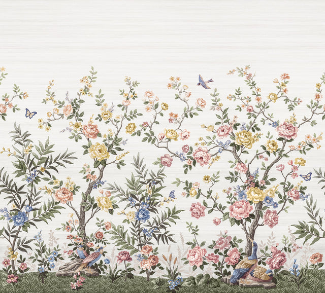 Spring Chinoiserie Soft White Wall Mural with Nature Motif, Farmhouse Style - A-Street Prints ASTM5055