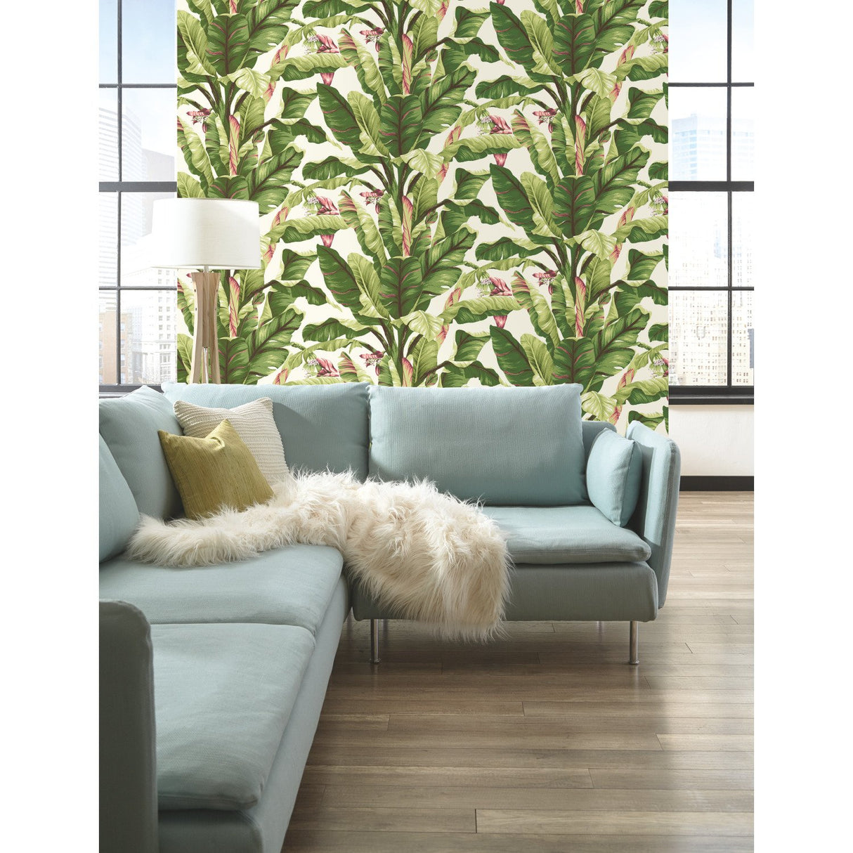 Banana Leaf Dark Brown & Pink Wallpaper with Tropical Botanical Leaf Motif - York AT7067