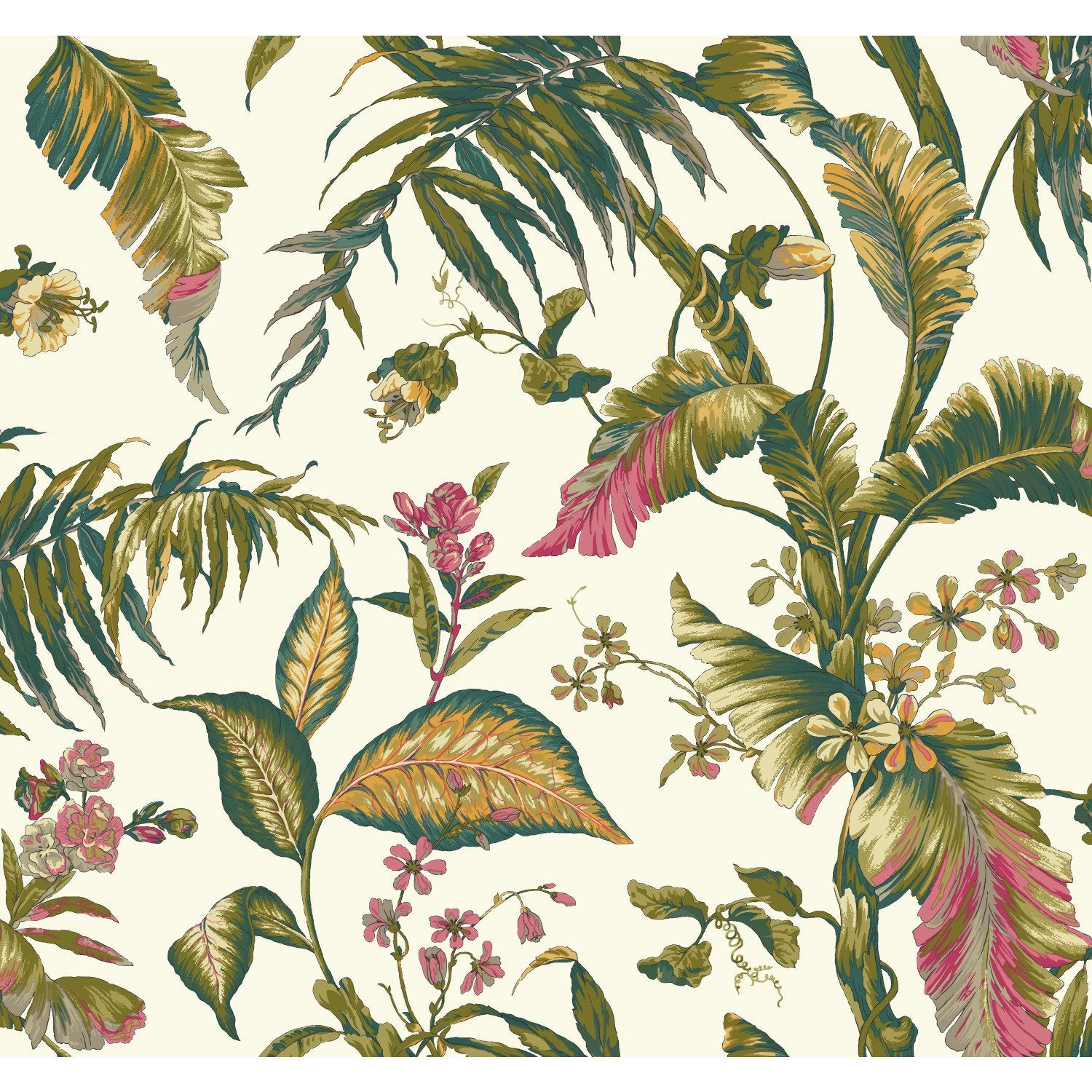 Fiji Garden White & Teal Wallpaper with Tropical Botanical Pattern, Prepasted Sure Strip - York AT7092