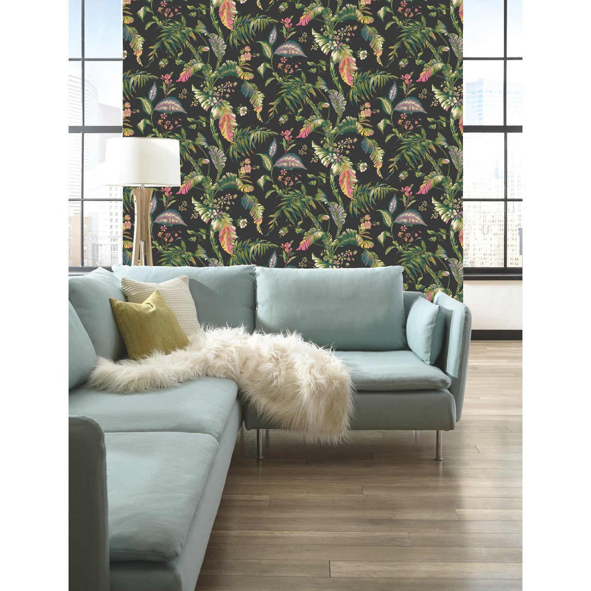 Fiji Garden Green Wallpaper with Tropical Botanical Motif - York AT7093