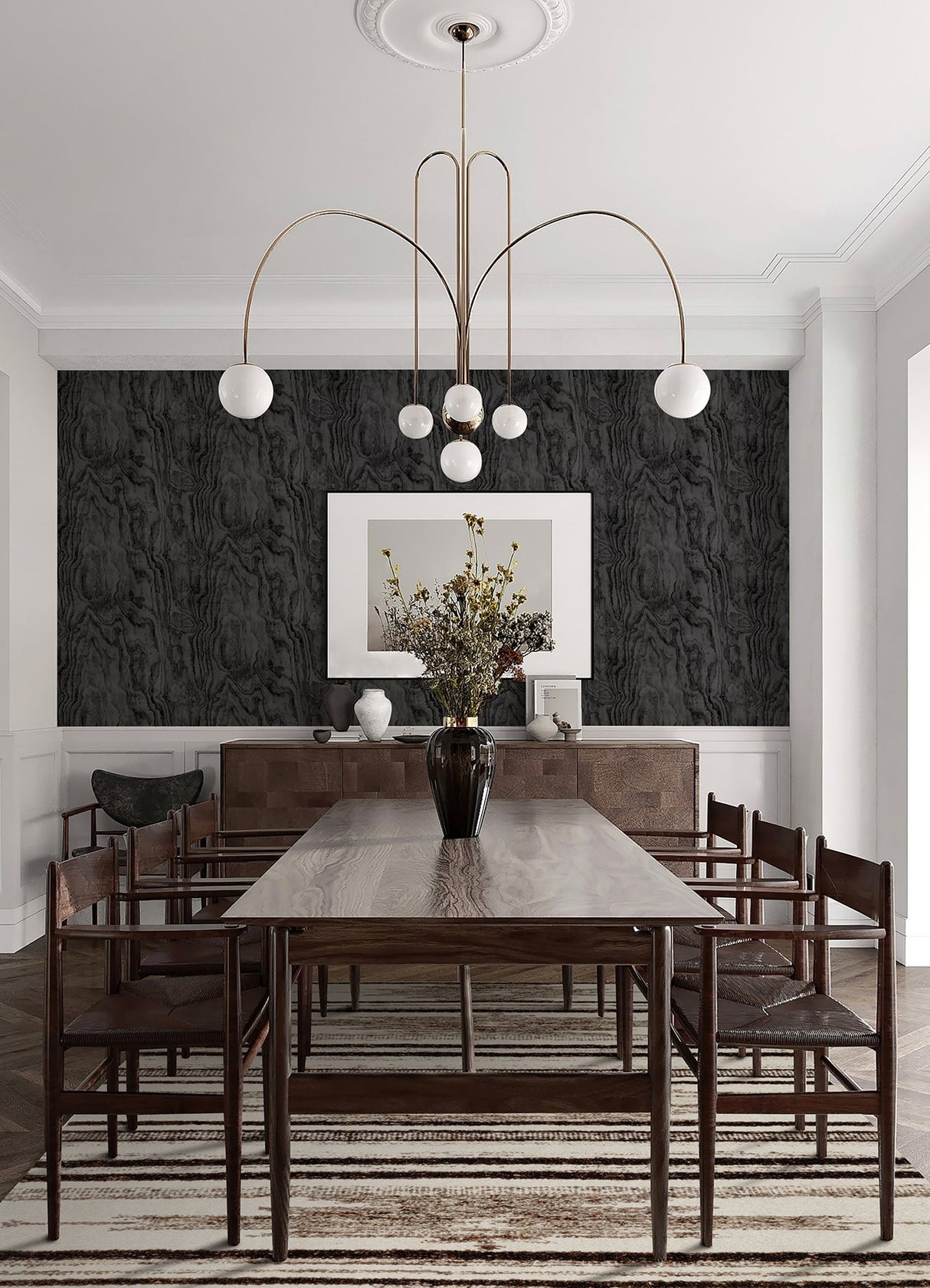 Sloane Wood Black Peel & Stick Wallpaper with Dramatic Black Woodgrain - NuWallpaper ATS4743