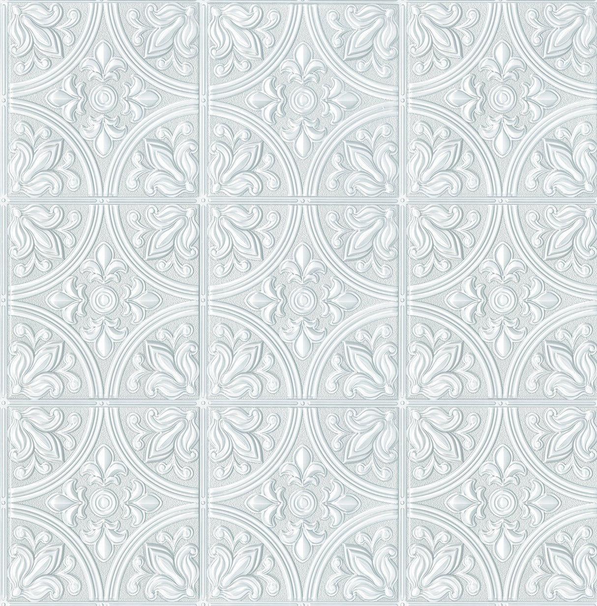 Willa Wall Tile White Peel & Stick Wallpaper with Floral Stamped Tile Motif - NuWallpaper ATS4746
