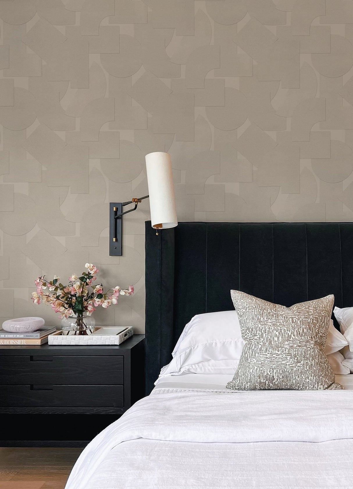 Bas Shapes Taupe Peel & Stick Wallpaper with Modern Geometric Pattern - NuWallpaper ATS4747
