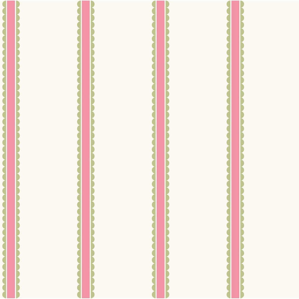 Bobbin Stripe Fuchsia scalloped striped wallpaper roll and pattern