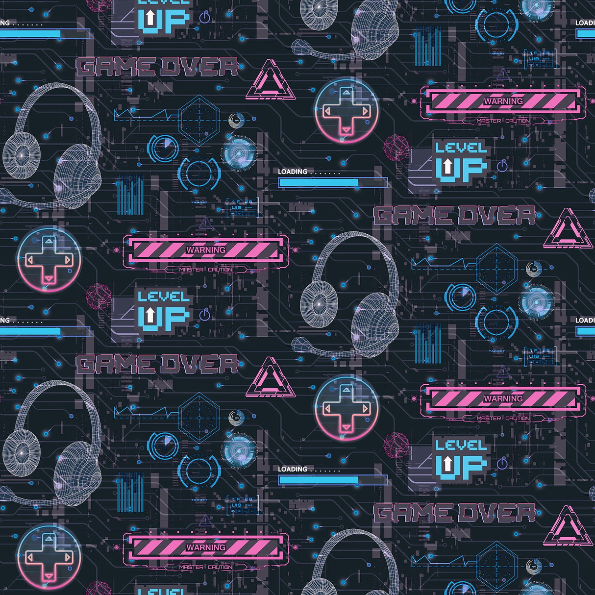 Casper Pink Gamer Wallpaper pattern with neon gaming graphics on dark ground
