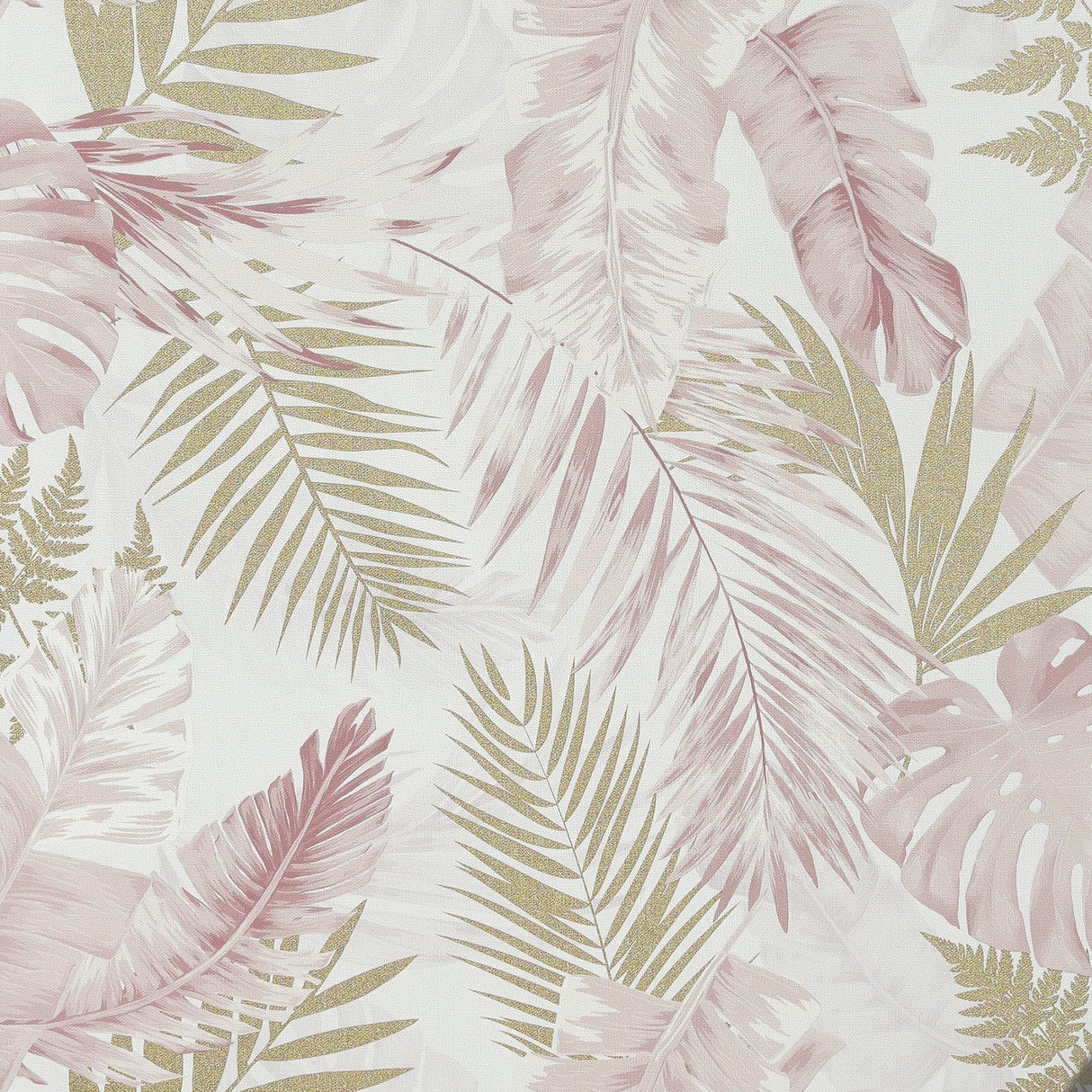 Arthouse Nell Blush Tropical Wallpaper with pink and gold palm fronds