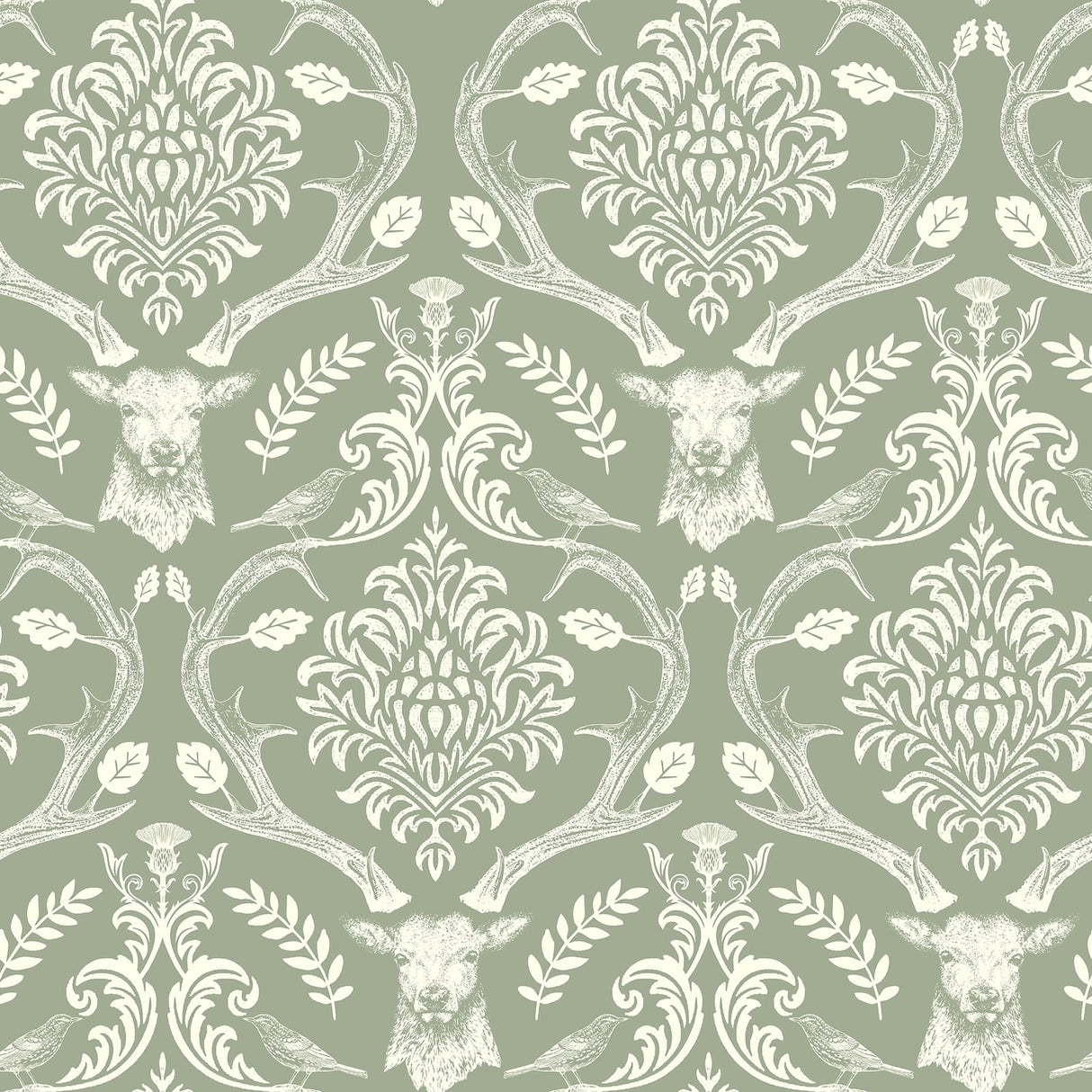Wickham Green Stag Damask Wallpaper by Arthouse for Brewster Home Fashions