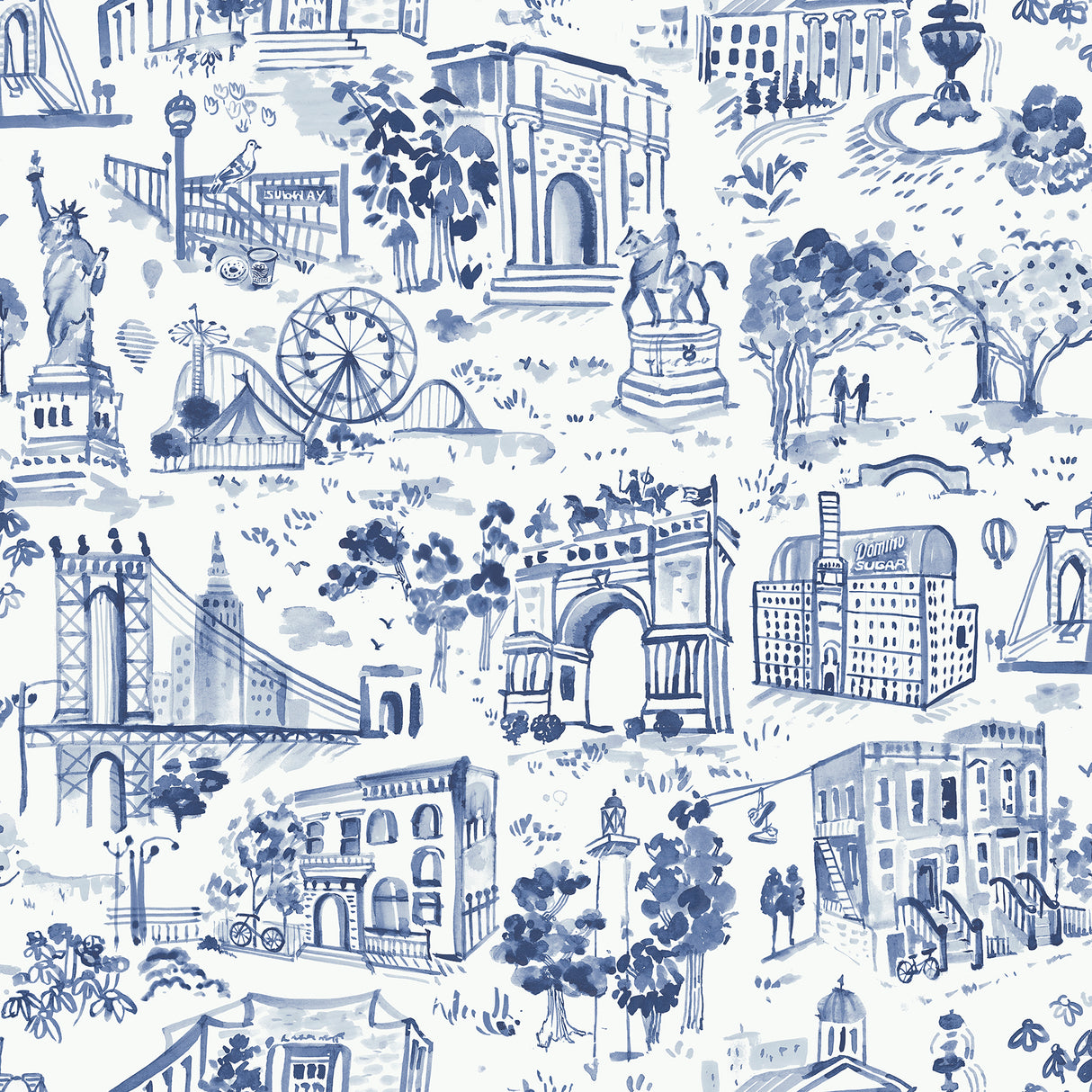 Toile de New York Navy Peel and Stick Wallpaper by NuWallpaper x Brownstone Boys - BBS6544