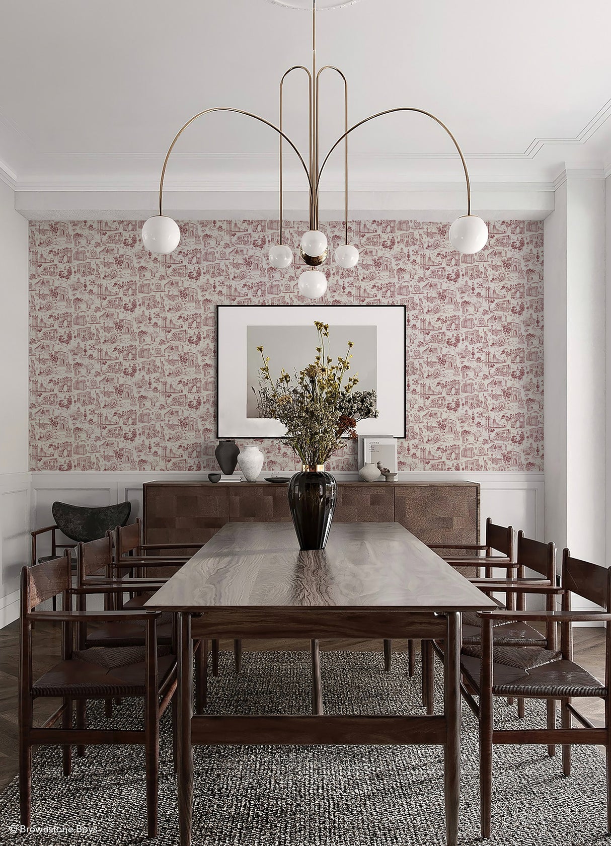 Toile de New York Brick by NuWallpaper x Brownstone Boys Hand-Drawn NYC Landmarks Traditional Toile Peel and Stick Wallpaper Roll - BBS6545